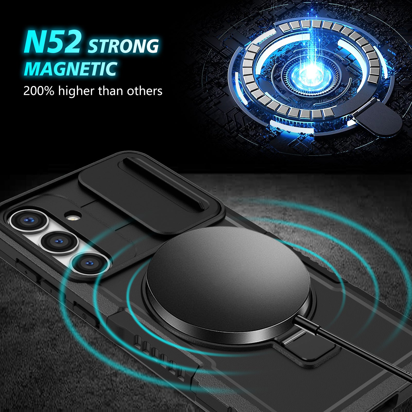 For Samsung Galaxy S24 Case Compatible with MagSafe PC+TPU Phone Case with Lens Lid