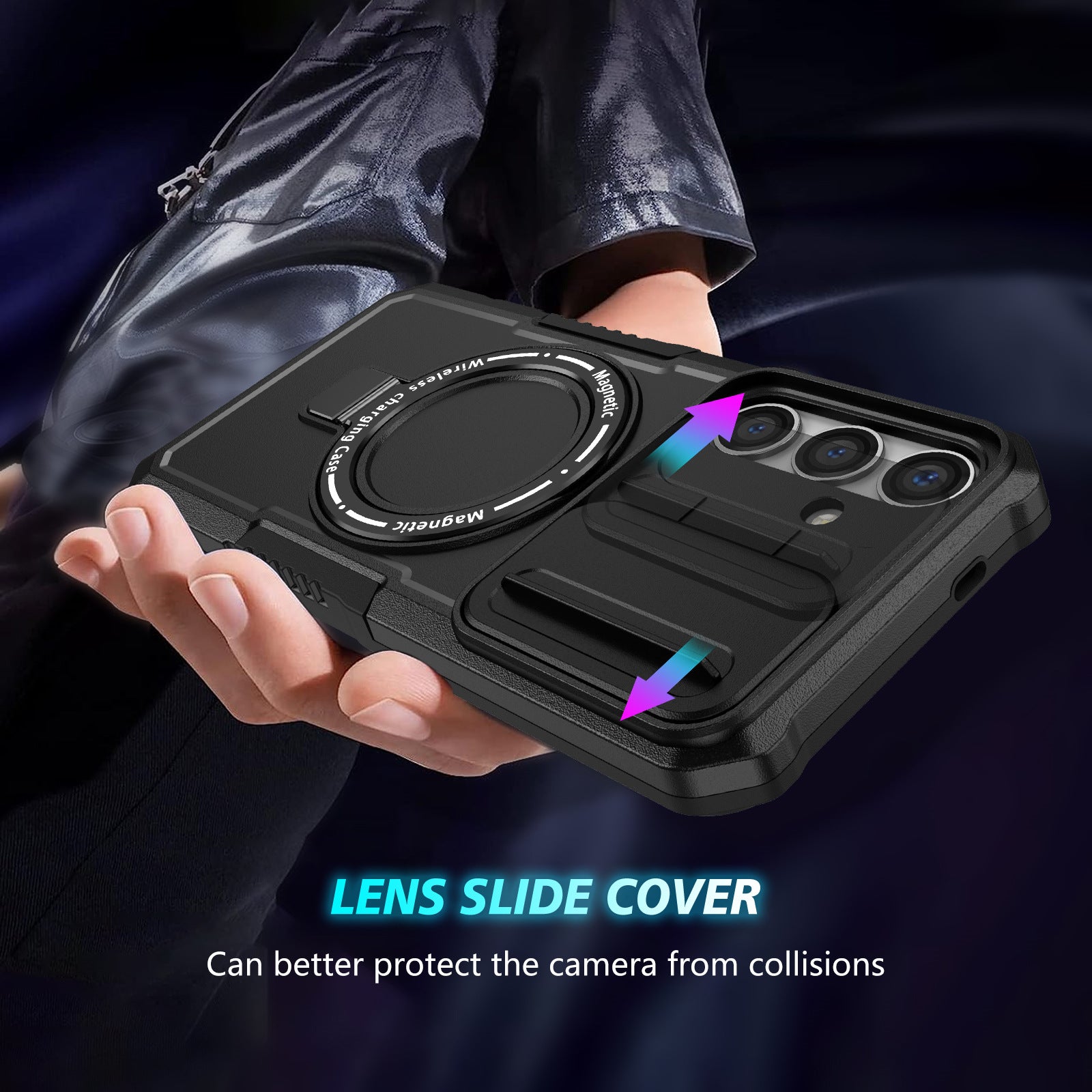 For Samsung Galaxy S24 Case Compatible with MagSafe PC+TPU Phone Case with Lens Lid