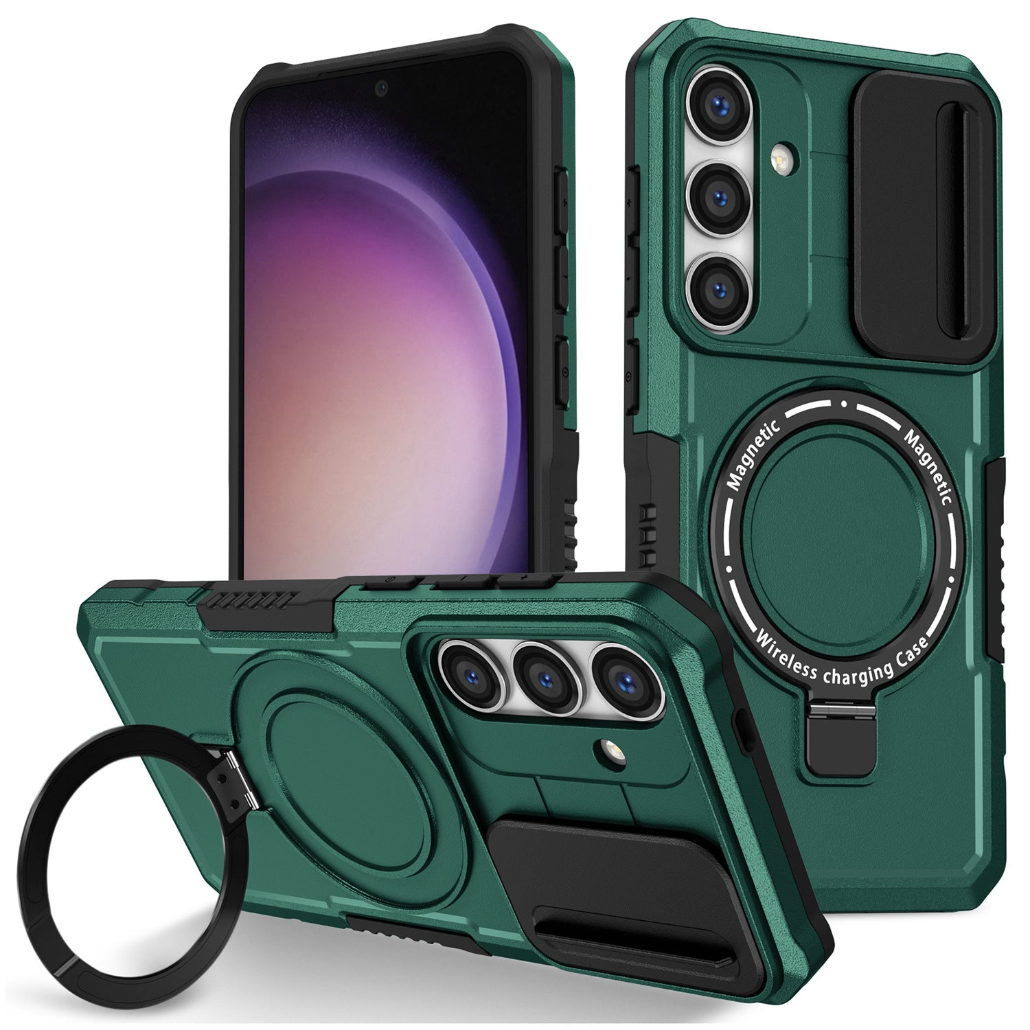 For Samsung Galaxy S24 Case Compatible with MagSafe PC+TPU Phone Case with Lens Lid