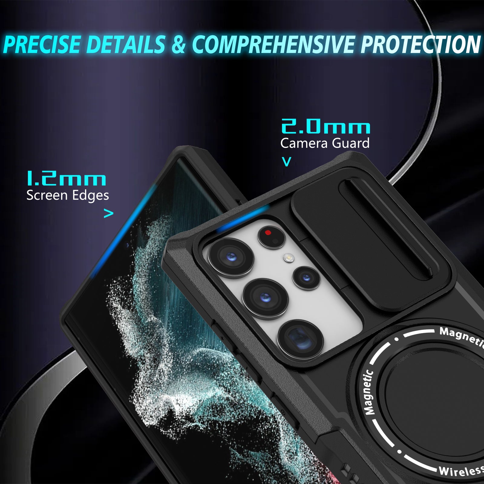 For Samsung Galaxy S22 Ultra 5G Magnetic Phone Case PC+TPU Slide Lens Window Kickstand Shell