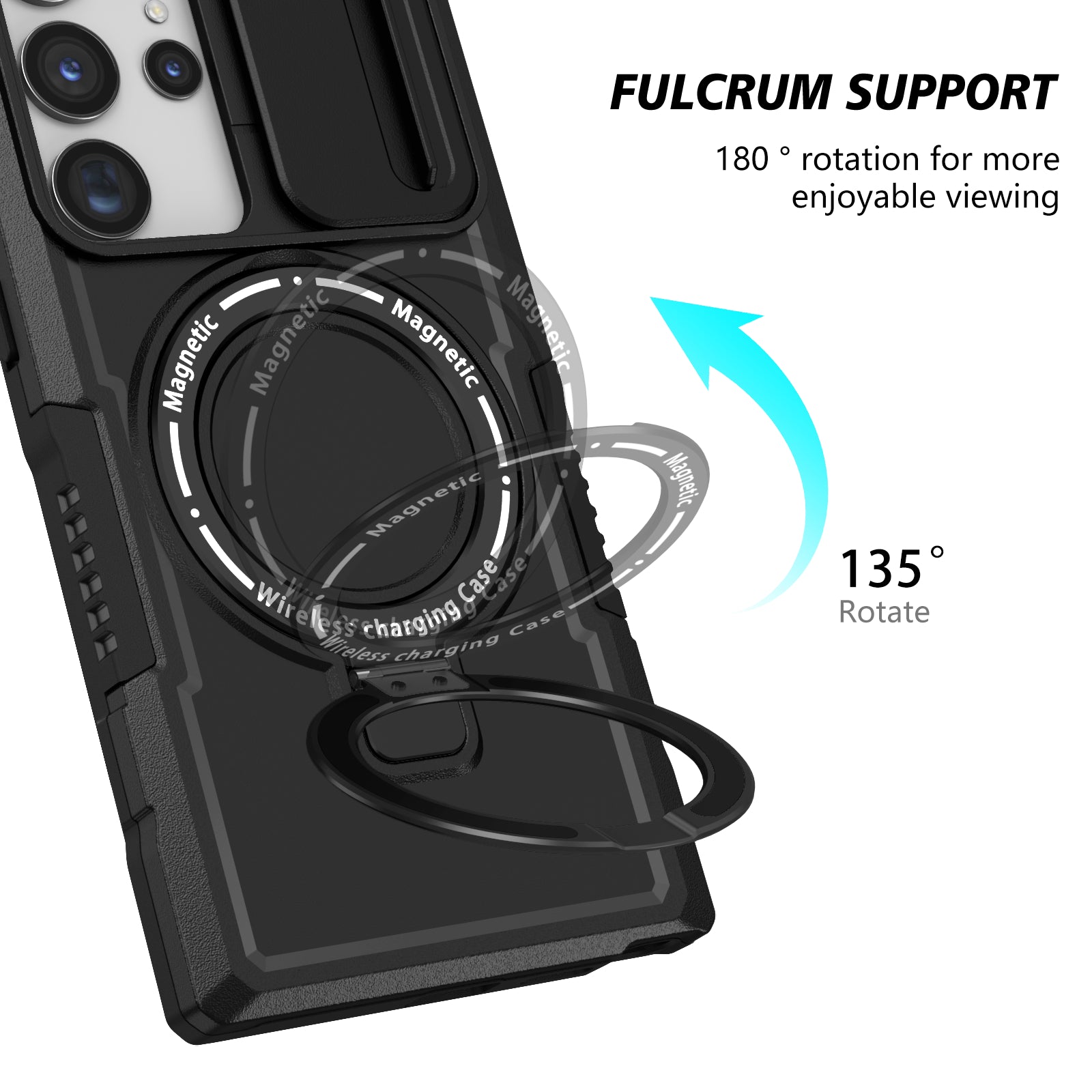 For Samsung Galaxy S22 Ultra 5G Magnetic Phone Case PC+TPU Slide Lens Window Kickstand Shell