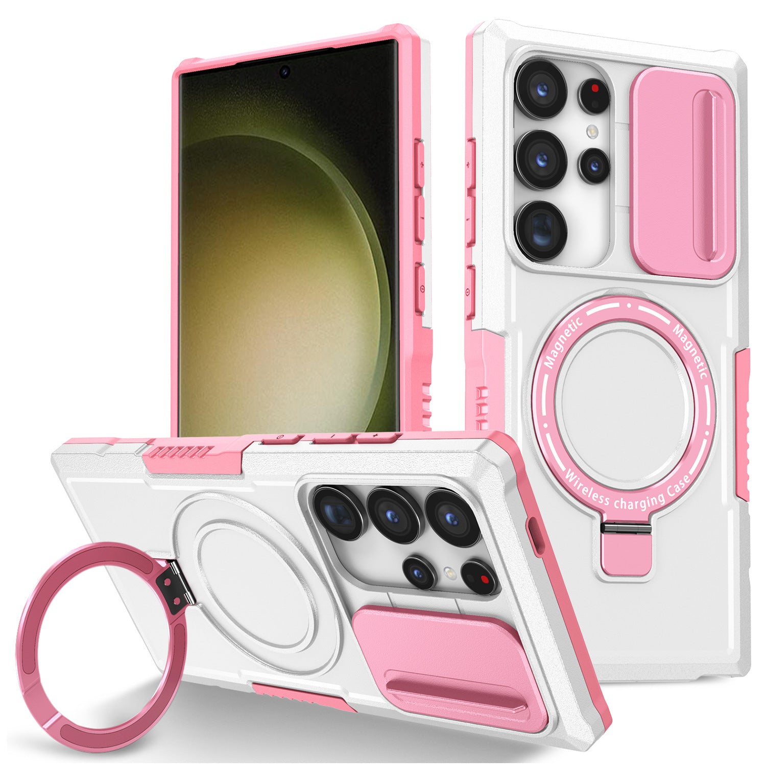 For Samsung Galaxy S24 Ultra Case PC+TPU Phone Cover with Lens Lid Compatible with MagSafe