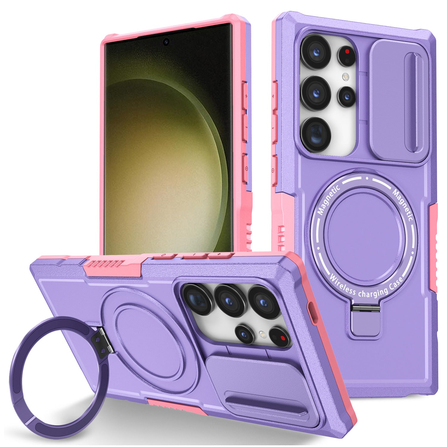 For Samsung Galaxy S24 Ultra Case PC+TPU Phone Cover with Lens Lid Compatible with MagSafe