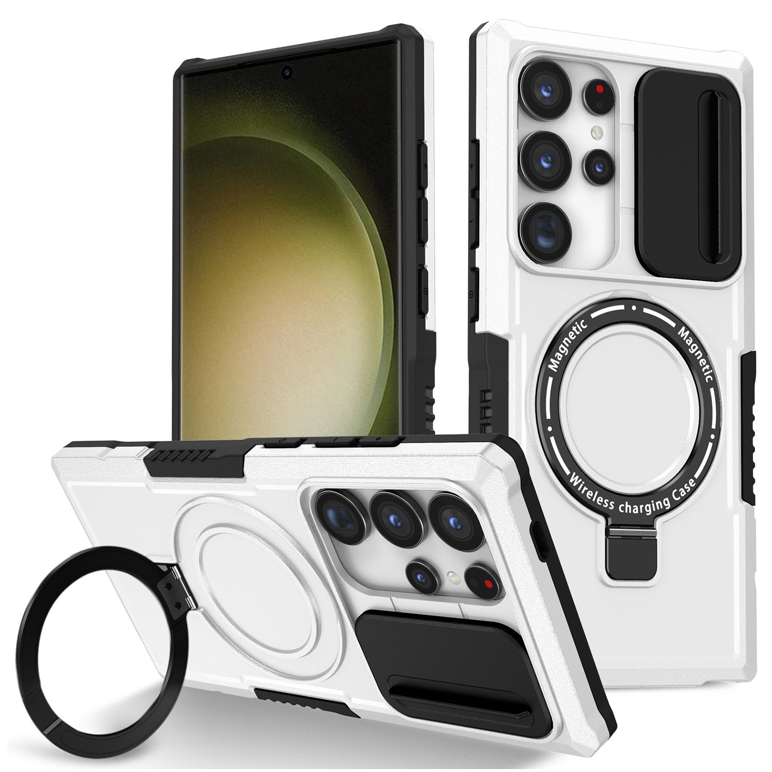 For Samsung Galaxy S24 Ultra Case PC+TPU Phone Cover with Lens Lid Compatible with MagSafe