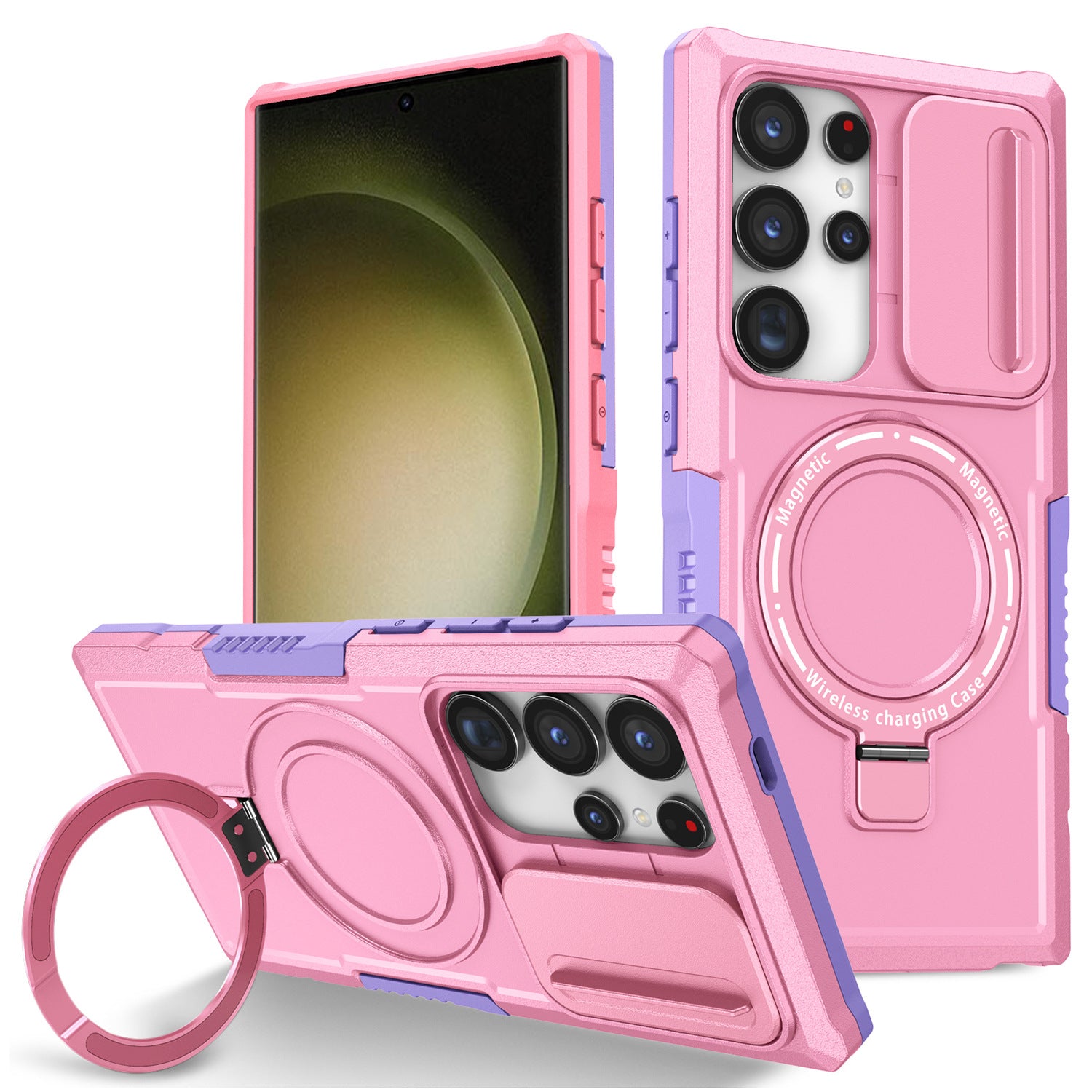 For Samsung Galaxy S24 Ultra Case PC+TPU Phone Cover with Lens Lid Compatible with MagSafe