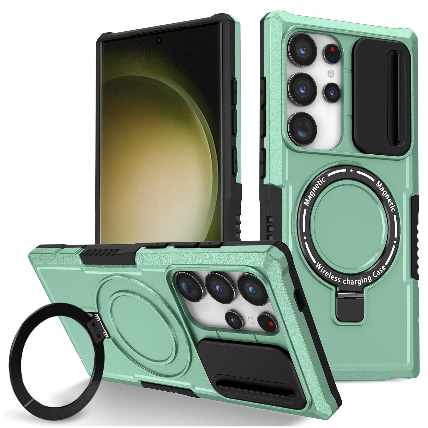 For Samsung Galaxy S24 Ultra Case PC+TPU Phone Cover with Lens Lid Compatible with MagSafe