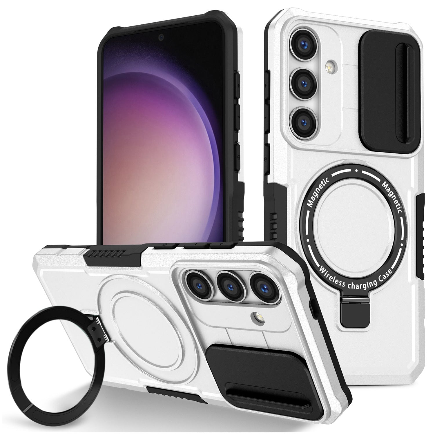 For Samsung Galaxy S24+ Case Slide Lens Window Kickstand Protective Cover Compatible with MagSafe