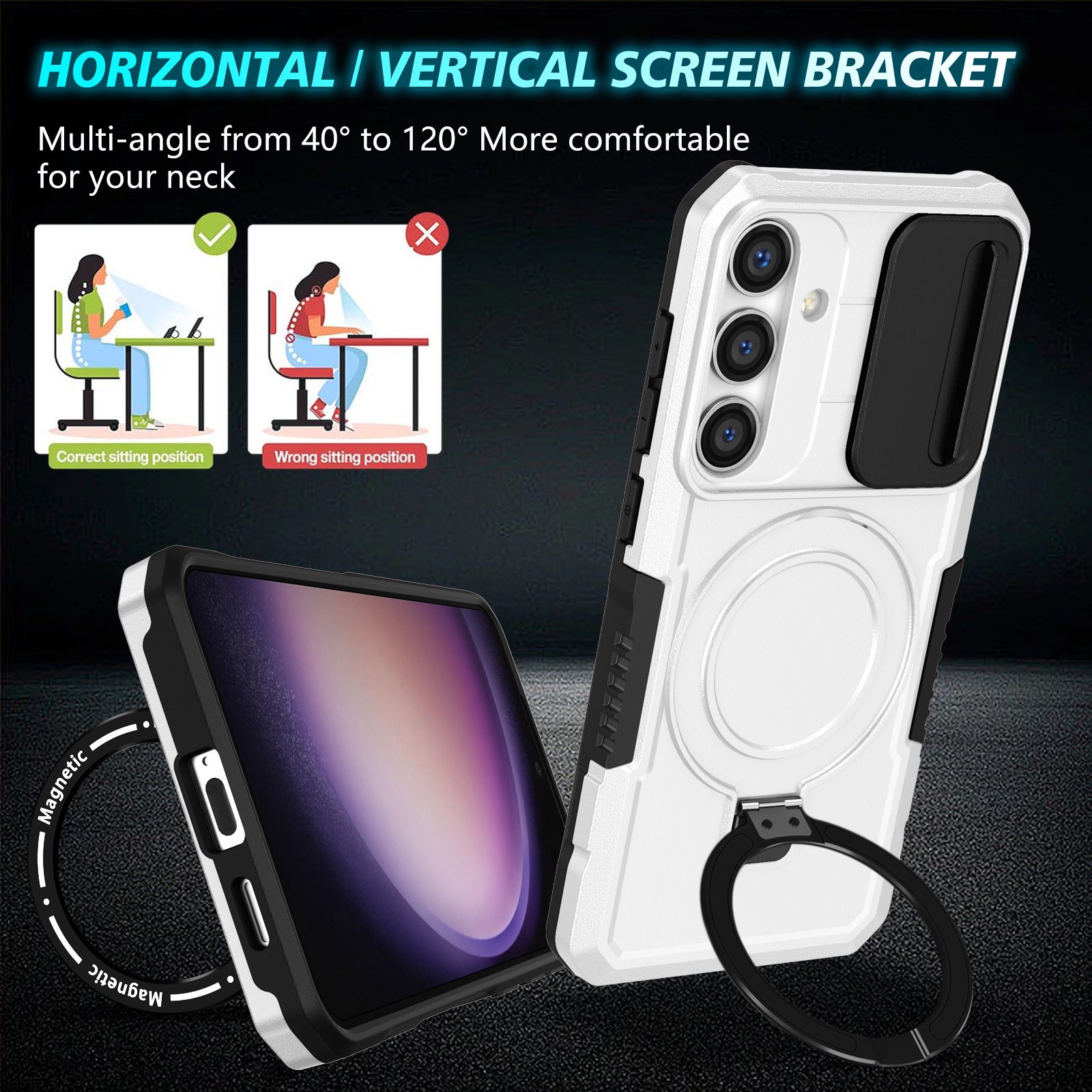 For Samsung Galaxy S24+ Case Slide Lens Window Kickstand Protective Cover Compatible with MagSafe
