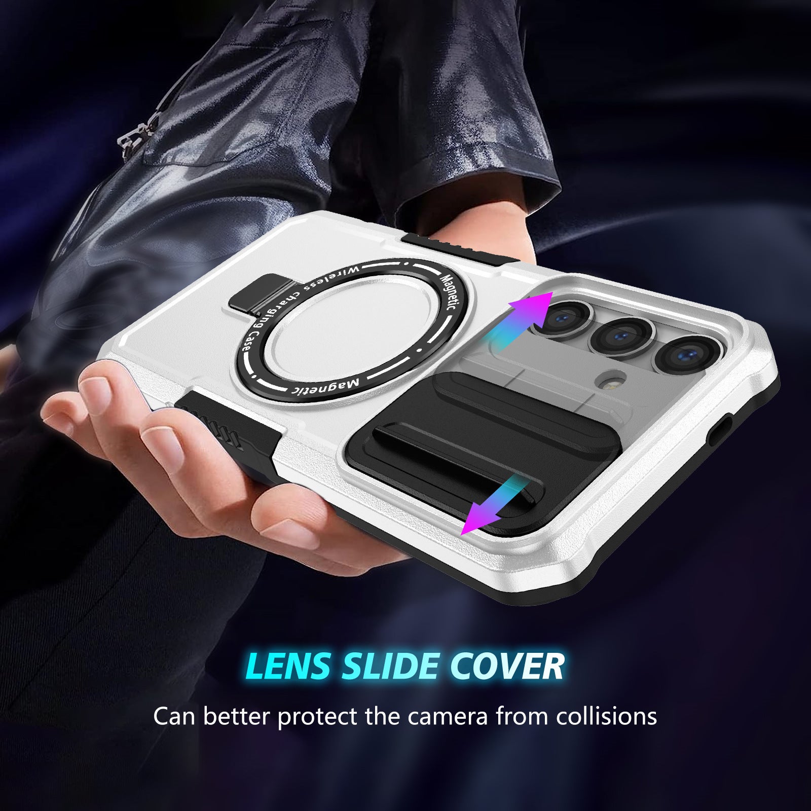 For Samsung Galaxy S24+ Case Slide Lens Window Kickstand Protective Cover Compatible with MagSafe