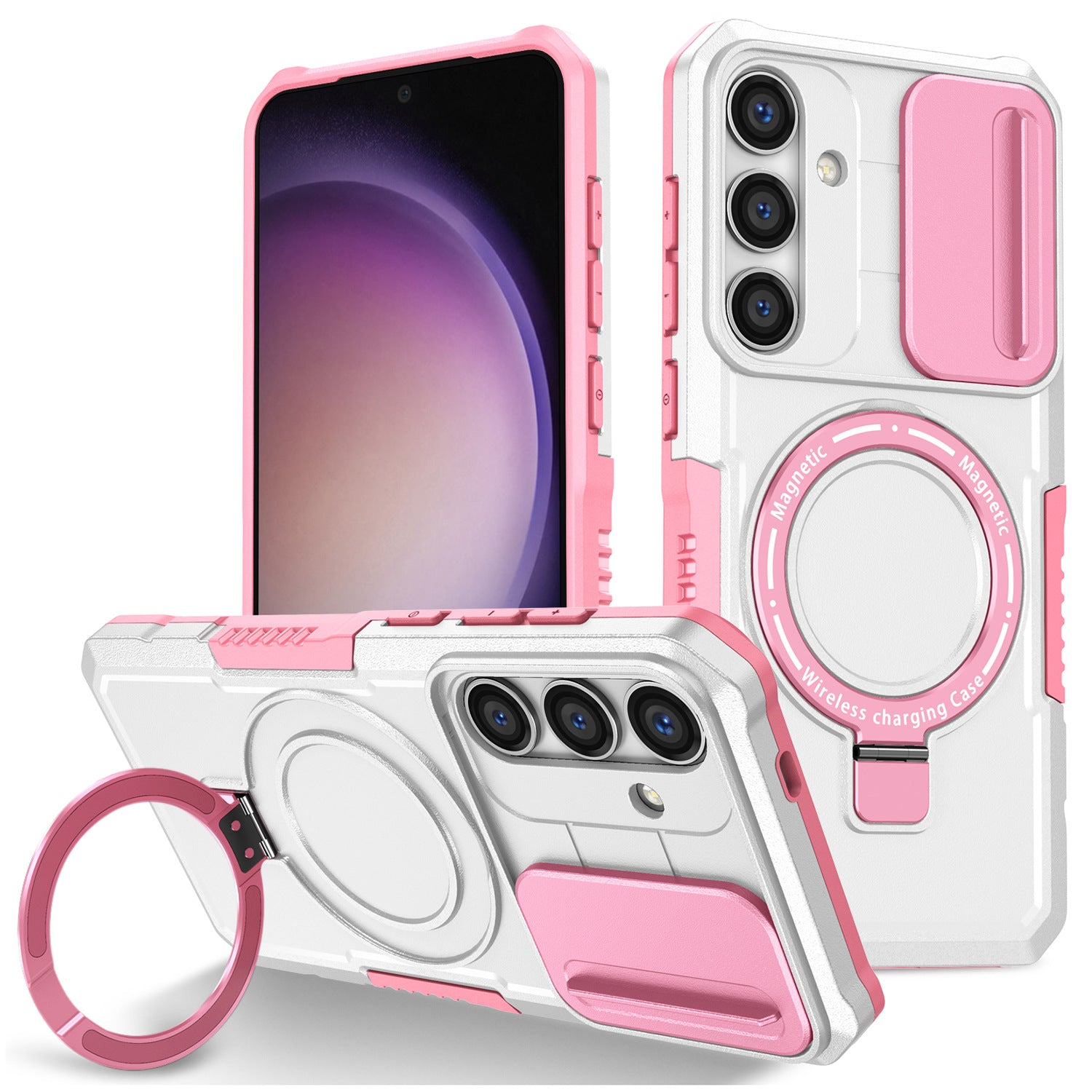 For Samsung Galaxy S24+ Case Slide Lens Window Kickstand Protective Cover Compatible with MagSafe