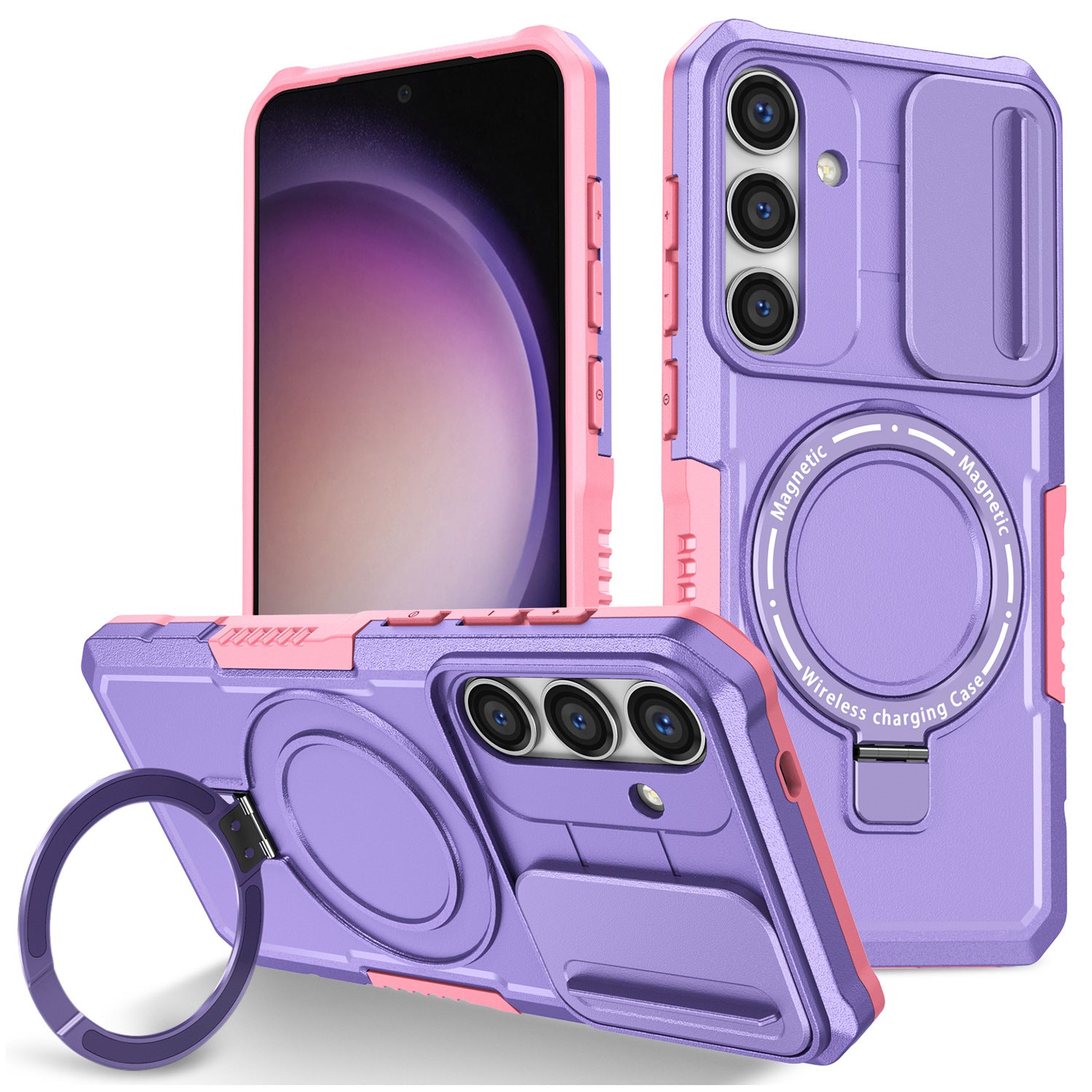 For Samsung Galaxy S24+ Case Slide Lens Window Kickstand Protective Cover Compatible with MagSafe