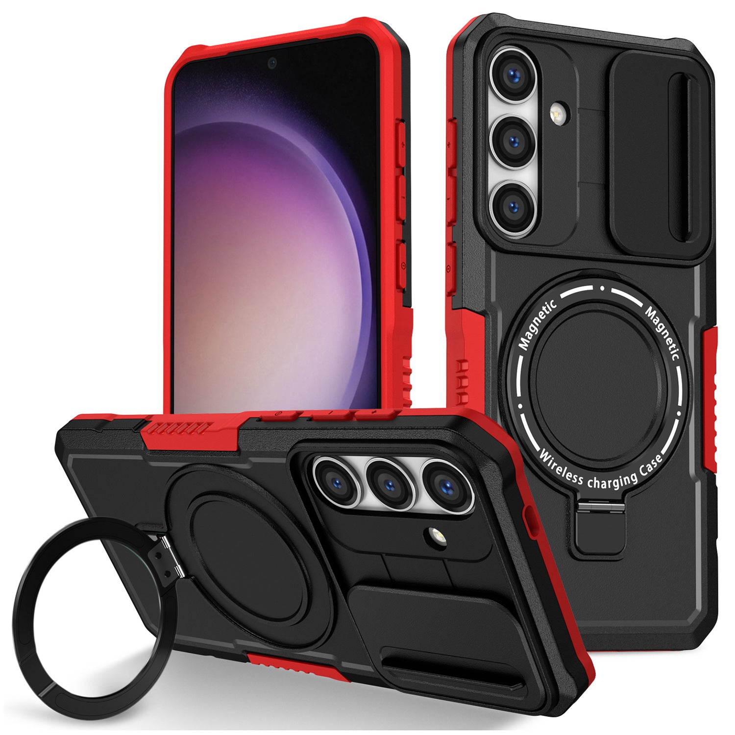 For Samsung Galaxy S24+ Case Slide Lens Window Kickstand Protective Cover Compatible with MagSafe