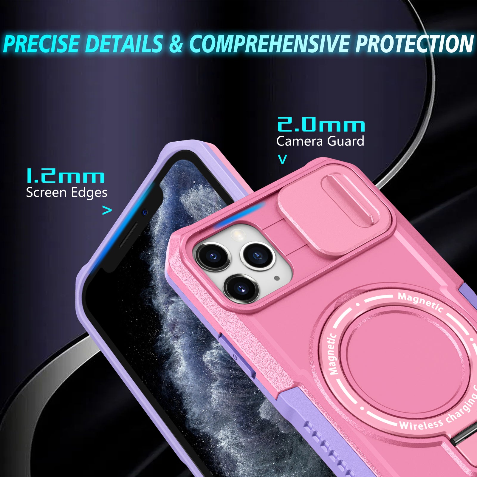 For iPhone 11 Pro Max Case Kickstand PC+TPU Magnetic Phone Cover with Lens Guard