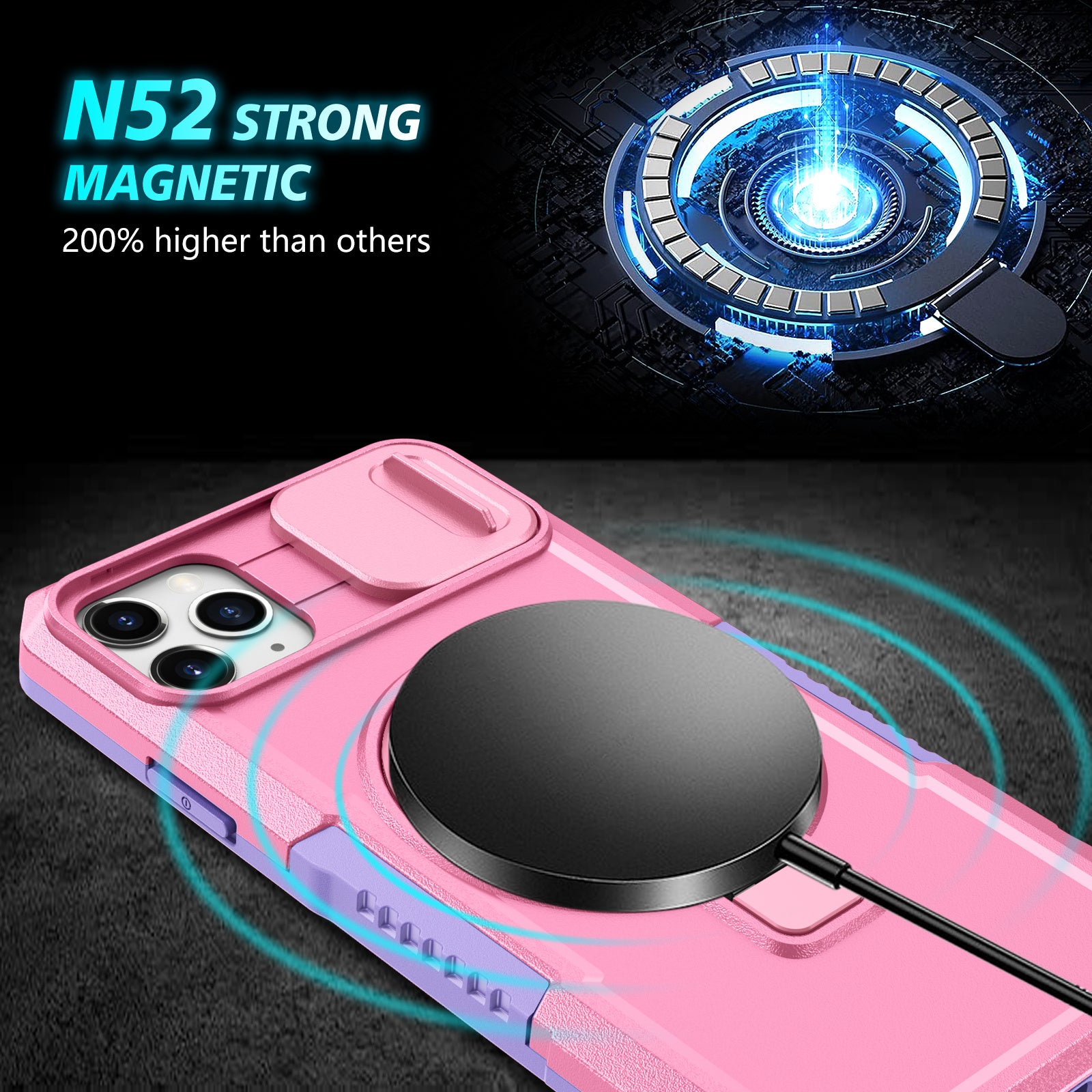 For iPhone 11 Pro Max Case Kickstand PC+TPU Magnetic Phone Cover with Lens Guard