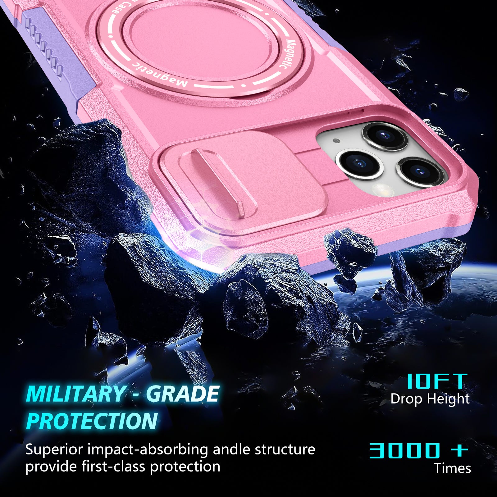 For iPhone 11 Pro Max Case Kickstand PC+TPU Magnetic Phone Cover with Lens Guard