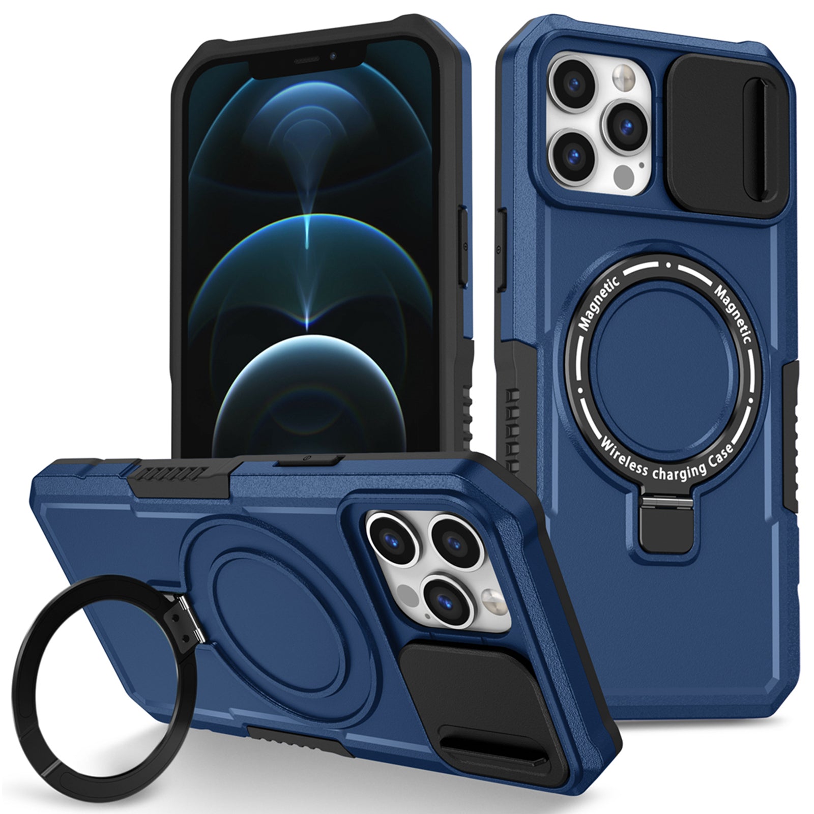 For iPhone 12 Pro Max 6.7 inch Magnetic Phone Case PC+TPU Cover with Slide Camera Lid