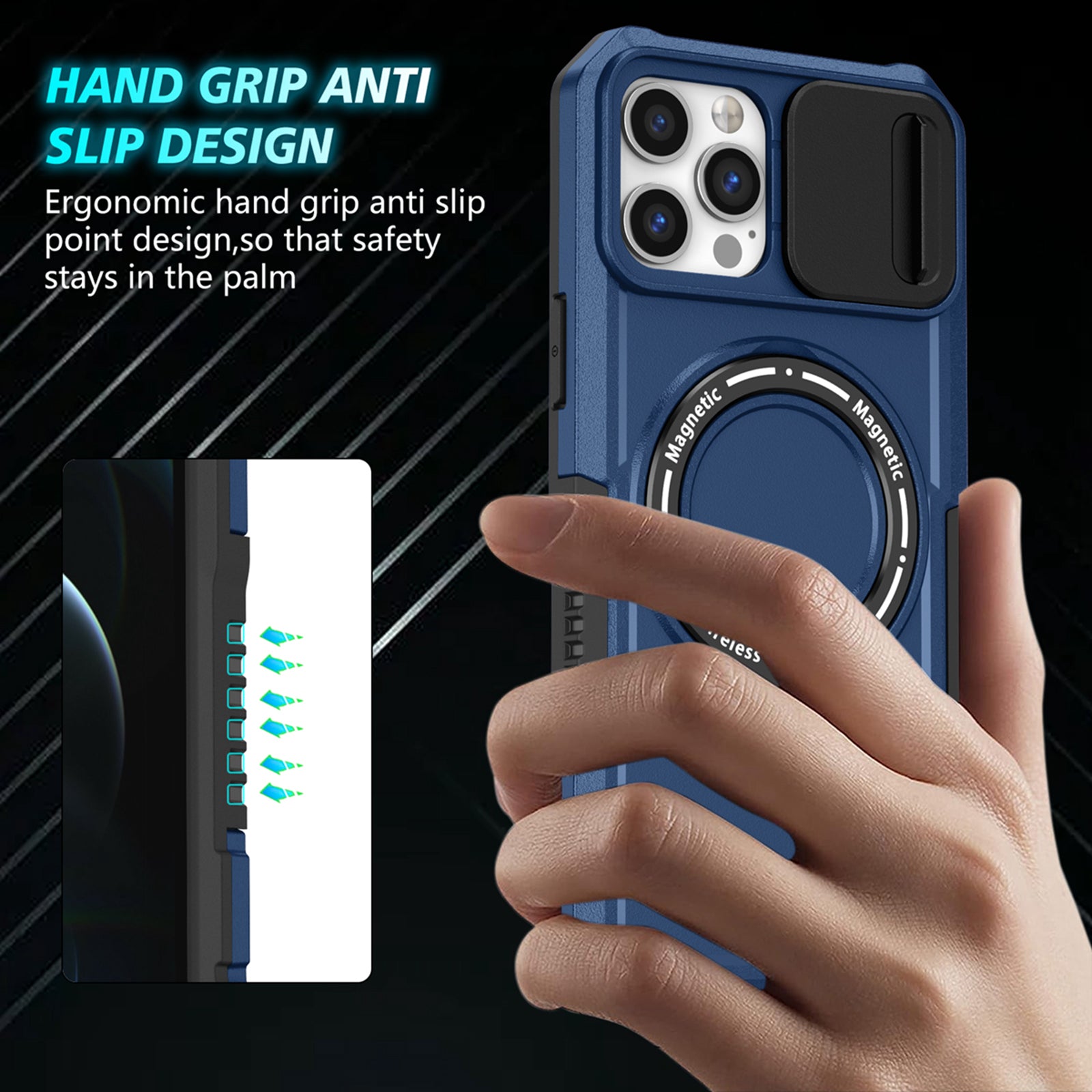 For iPhone 12 Pro Max 6.7 inch Magnetic Phone Case PC+TPU Cover with Slide Camera Lid