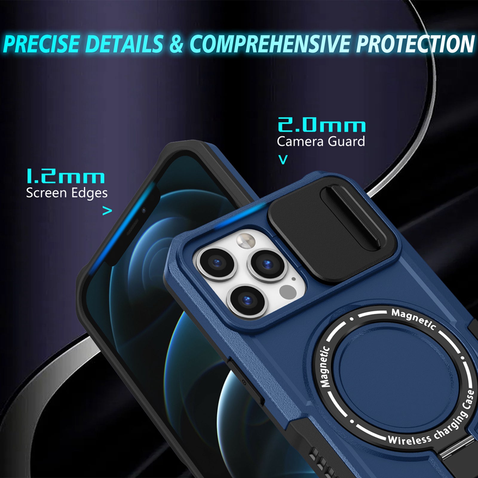 For iPhone 12 Pro Max 6.7 inch Magnetic Phone Case PC+TPU Cover with Slide Camera Lid