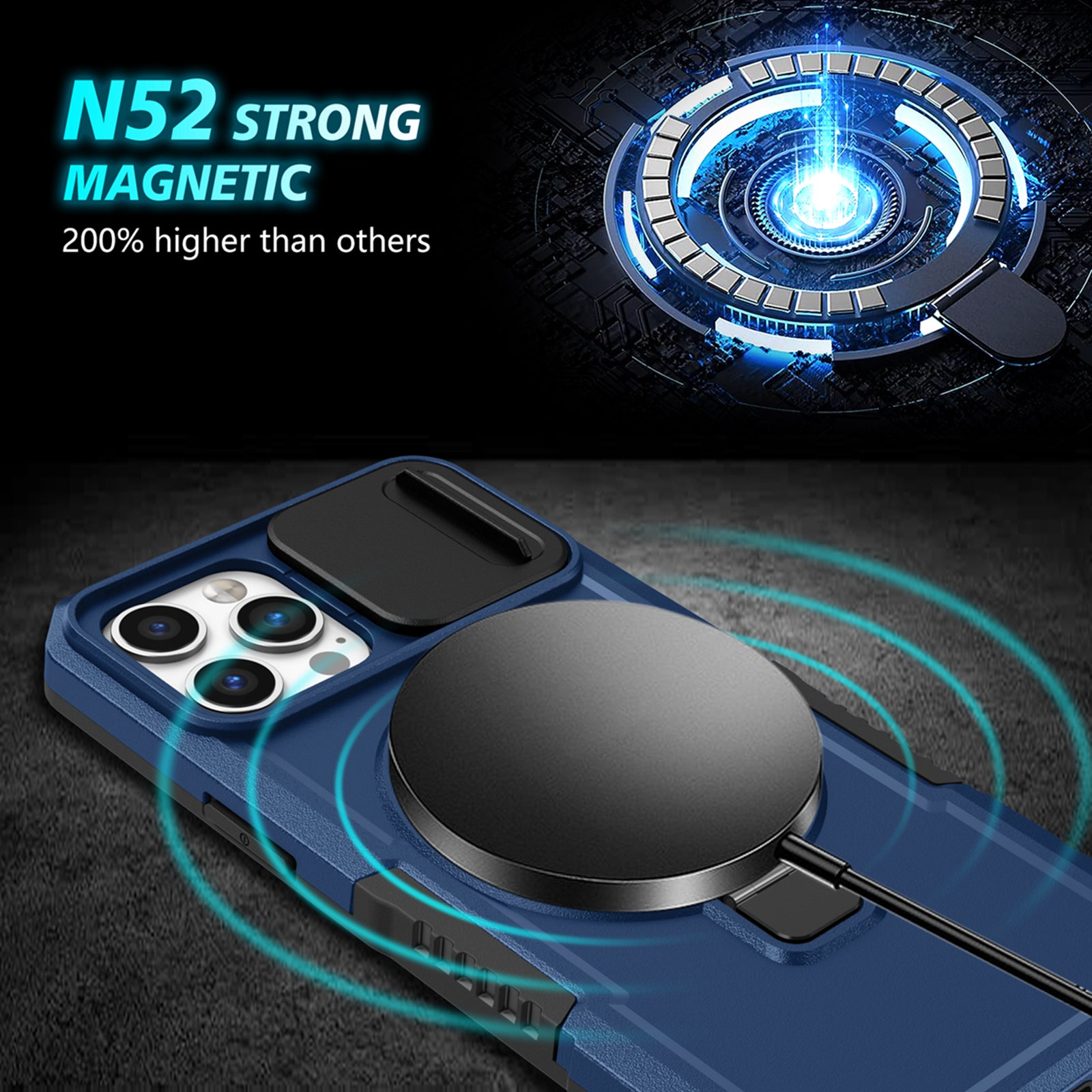 For iPhone 12 Pro Max 6.7 inch Magnetic Phone Case PC+TPU Cover with Slide Camera Lid