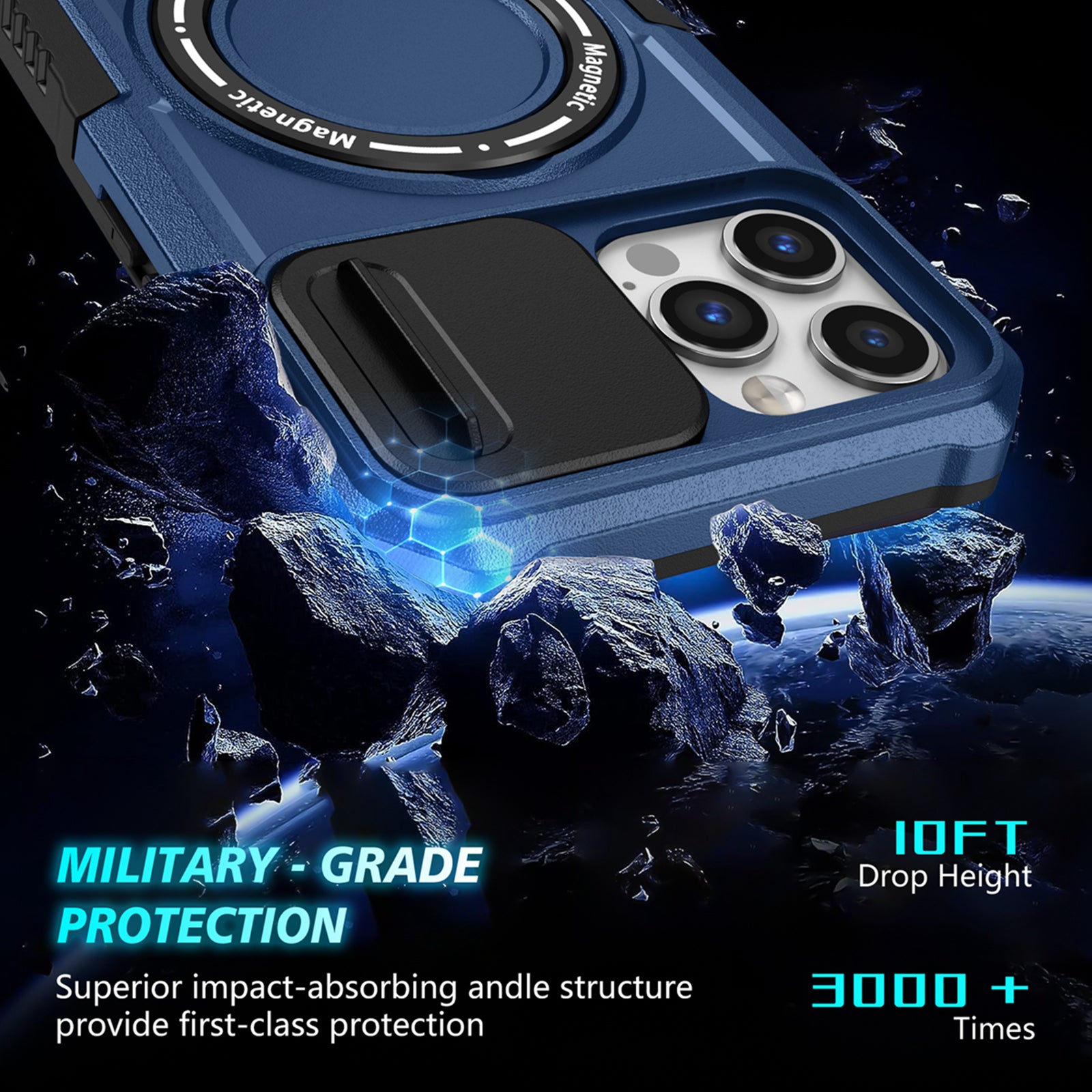 For iPhone 12 Pro Max 6.7 inch Magnetic Phone Case PC+TPU Cover with Slide Camera Lid