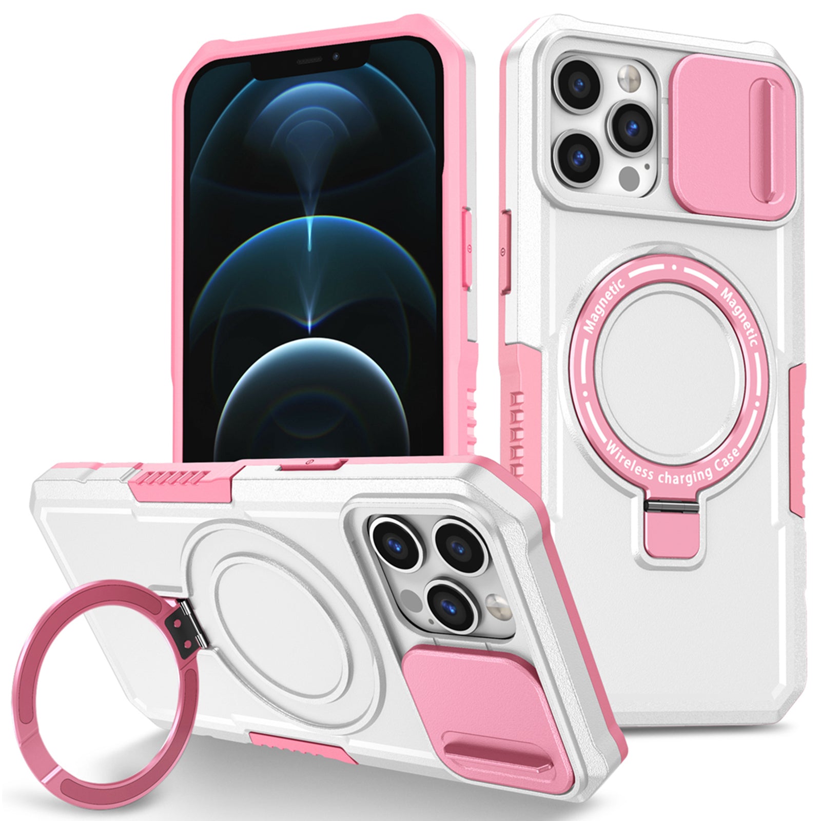 For iPhone 12 Pro Max 6.7 inch Magnetic Phone Case PC+TPU Cover with Slide Camera Lid