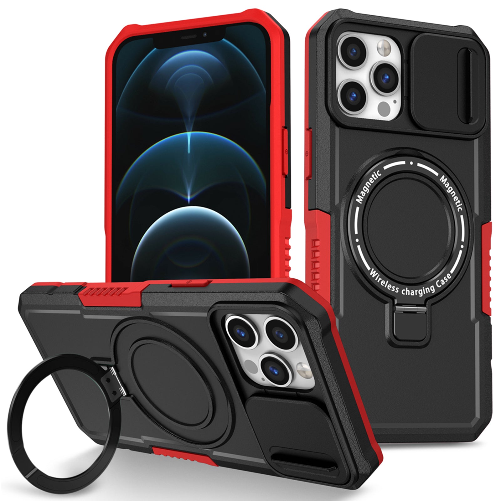 For iPhone 12 Pro Max 6.7 inch Magnetic Phone Case PC+TPU Cover with Slide Camera Lid