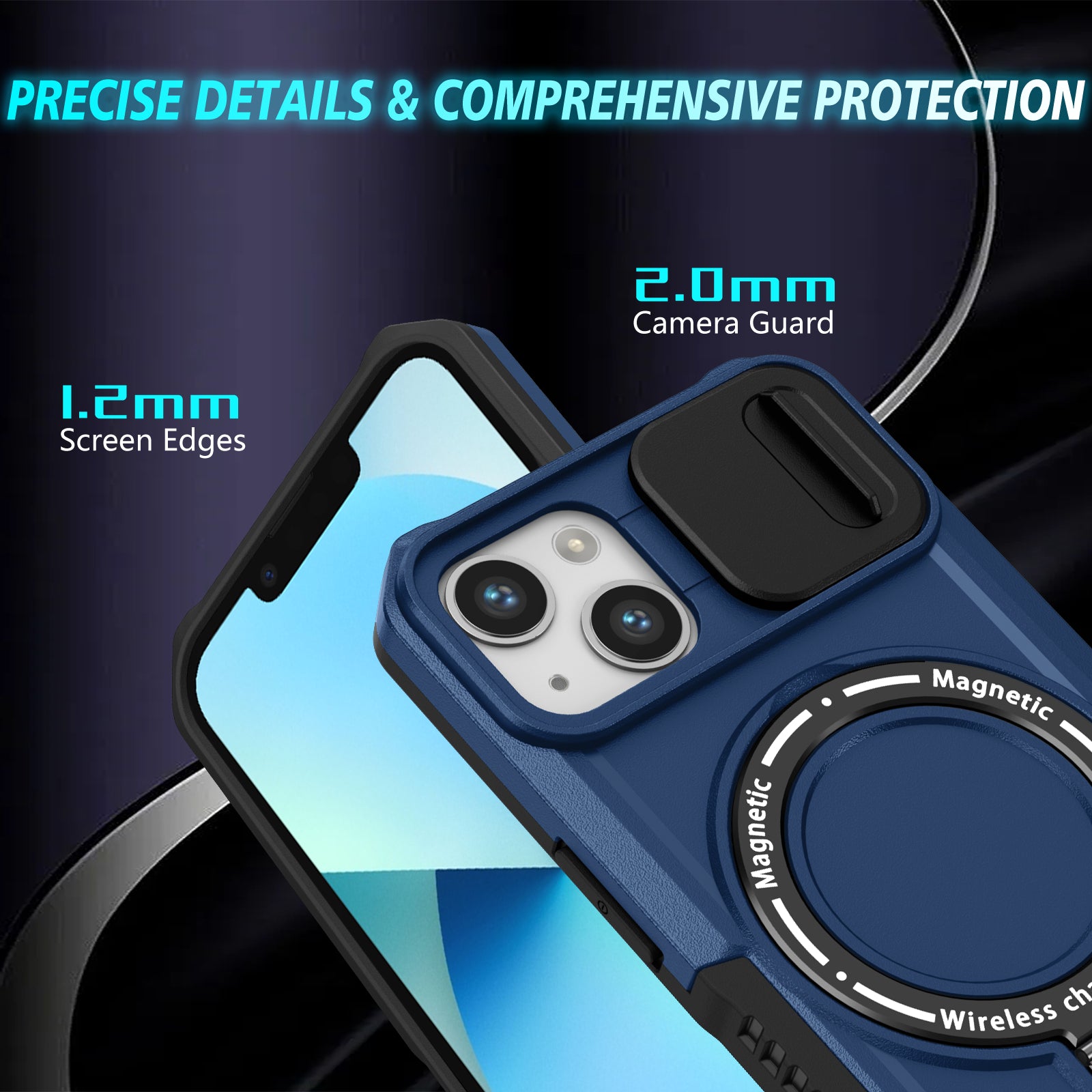 For iPhone 13 Camera Protection Case Magnetic Kickstand PC+TPU Phone Cover