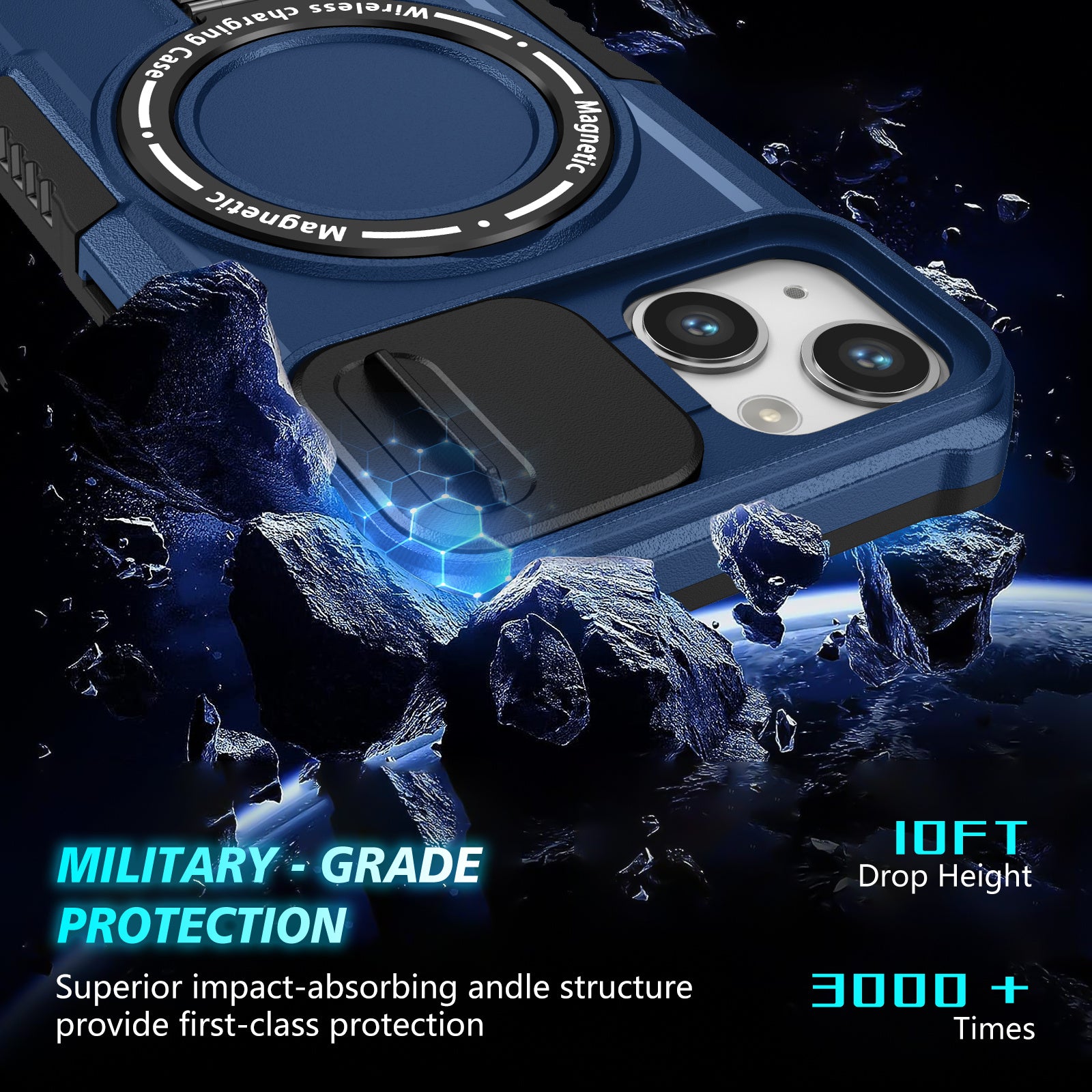 For iPhone 13 Camera Protection Case Magnetic Kickstand PC+TPU Phone Cover