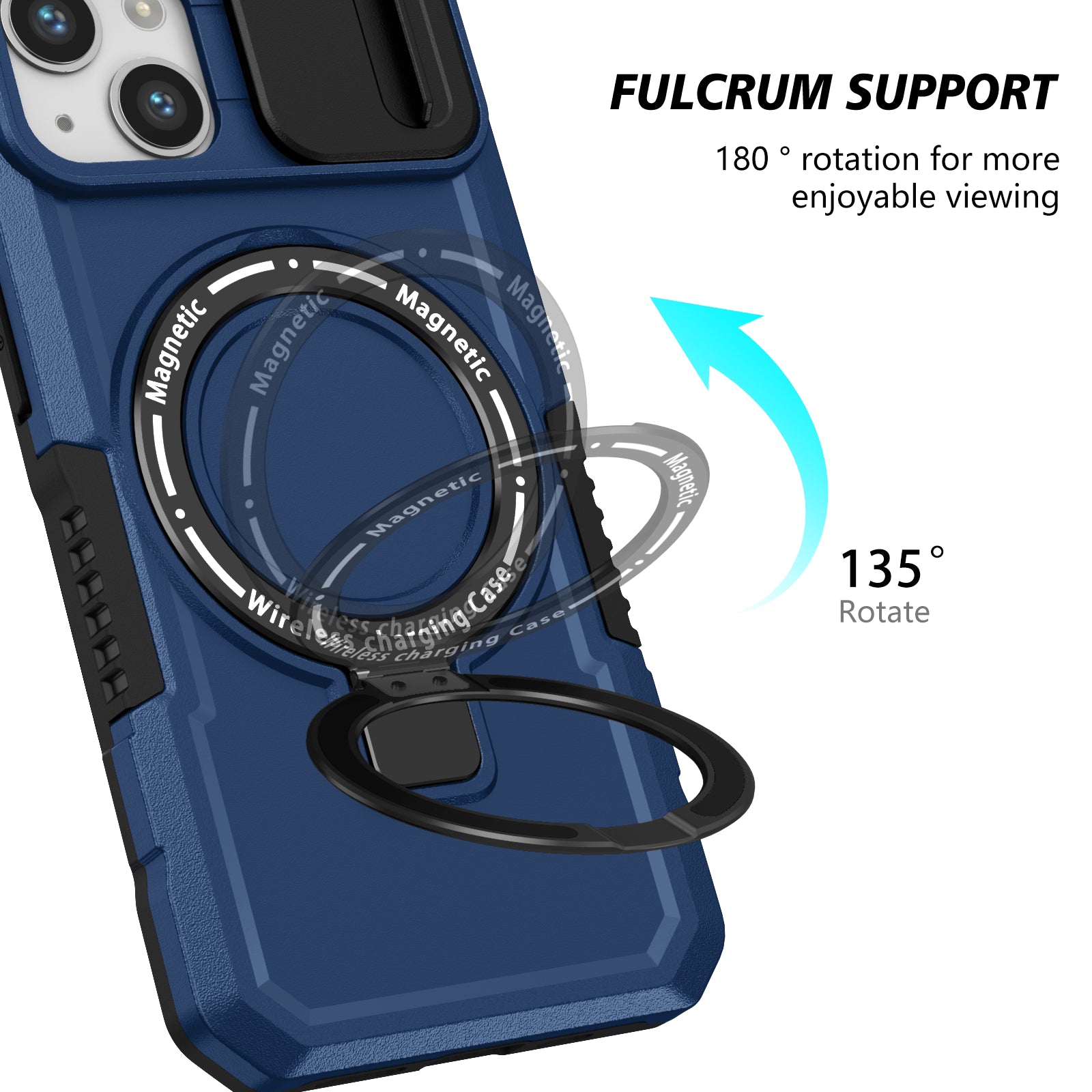 For iPhone 13 Camera Protection Case Magnetic Kickstand PC+TPU Phone Cover