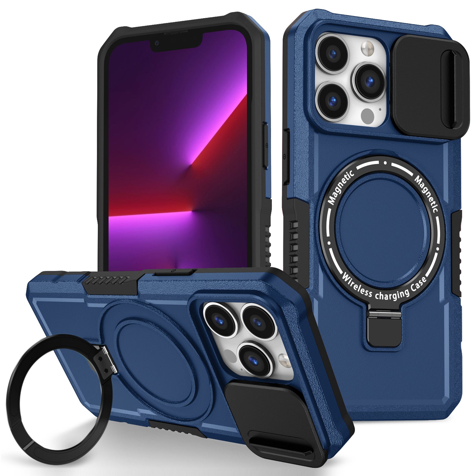 For iPhone 13 Pro Case with Lens Lid PC+TPU Phone Cover Compatible with MagSafe