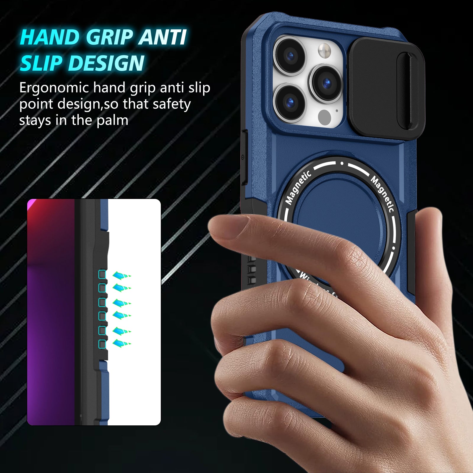 For iPhone 13 Pro Case with Lens Lid PC+TPU Phone Cover Compatible with MagSafe