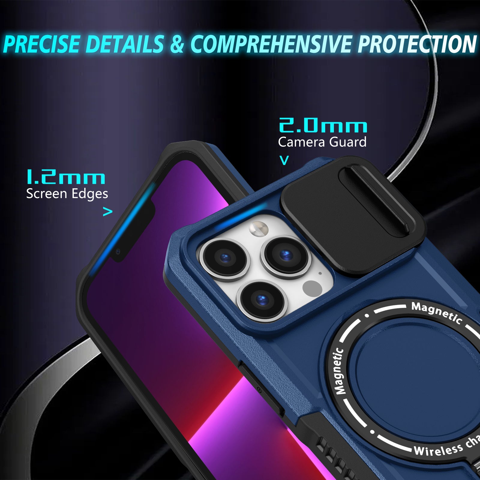 For iPhone 13 Pro Case with Lens Lid PC+TPU Phone Cover Compatible with MagSafe