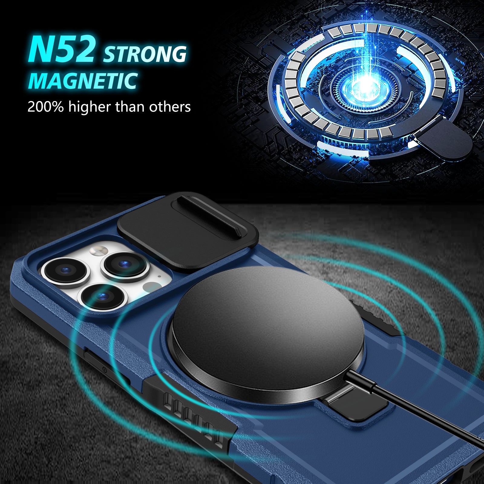 For iPhone 13 Pro Case with Lens Lid PC+TPU Phone Cover Compatible with MagSafe
