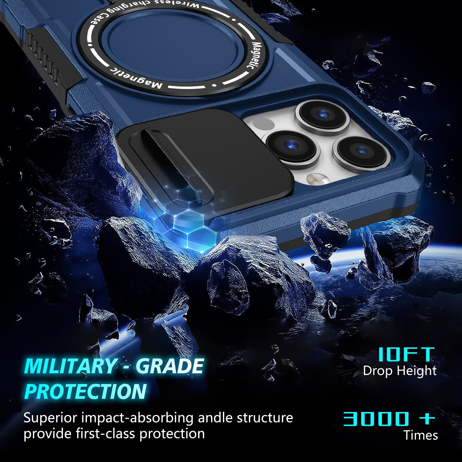 For iPhone 13 Pro Case with Lens Lid PC+TPU Phone Cover Compatible with MagSafe