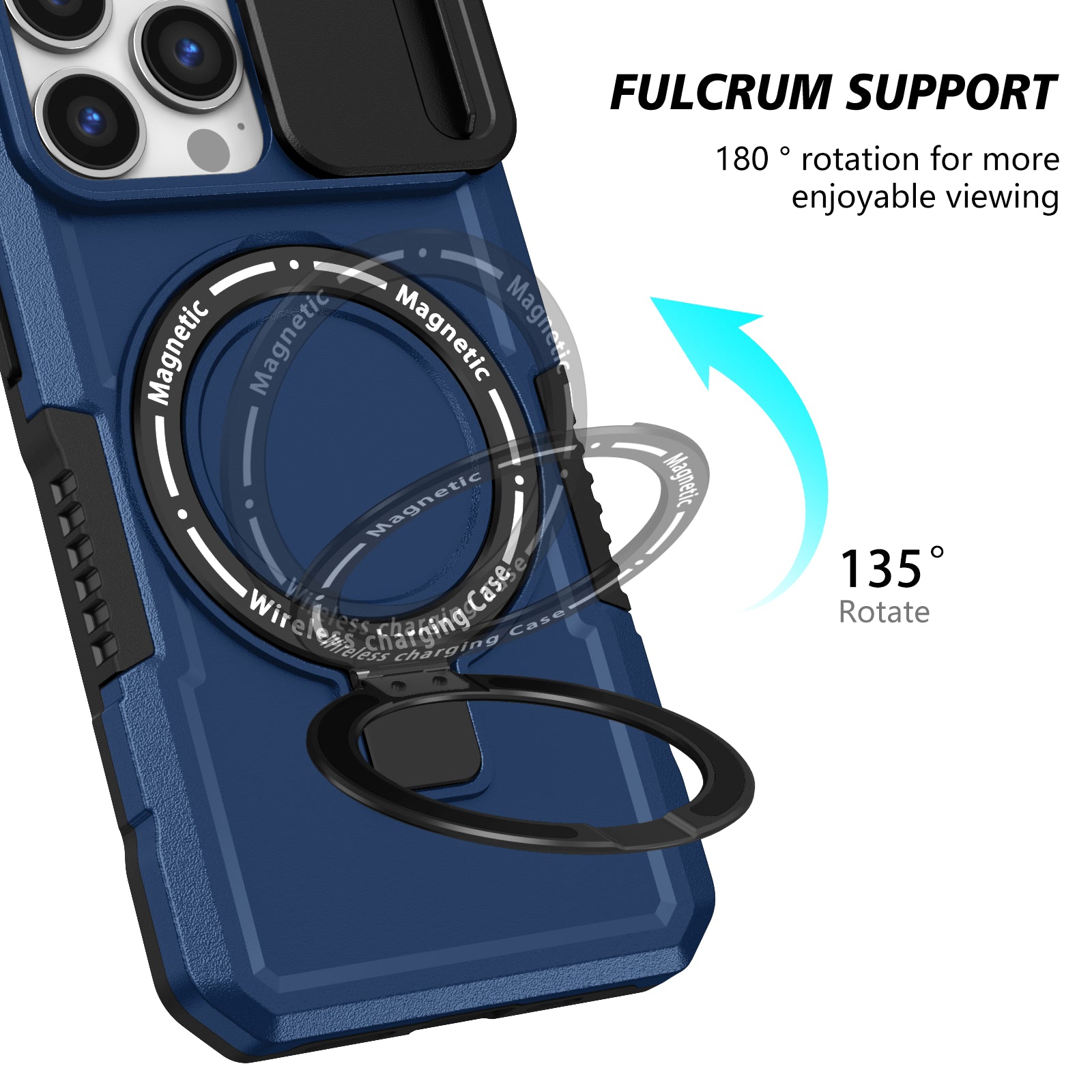 For iPhone 13 Pro Case with Lens Lid PC+TPU Phone Cover Compatible with MagSafe