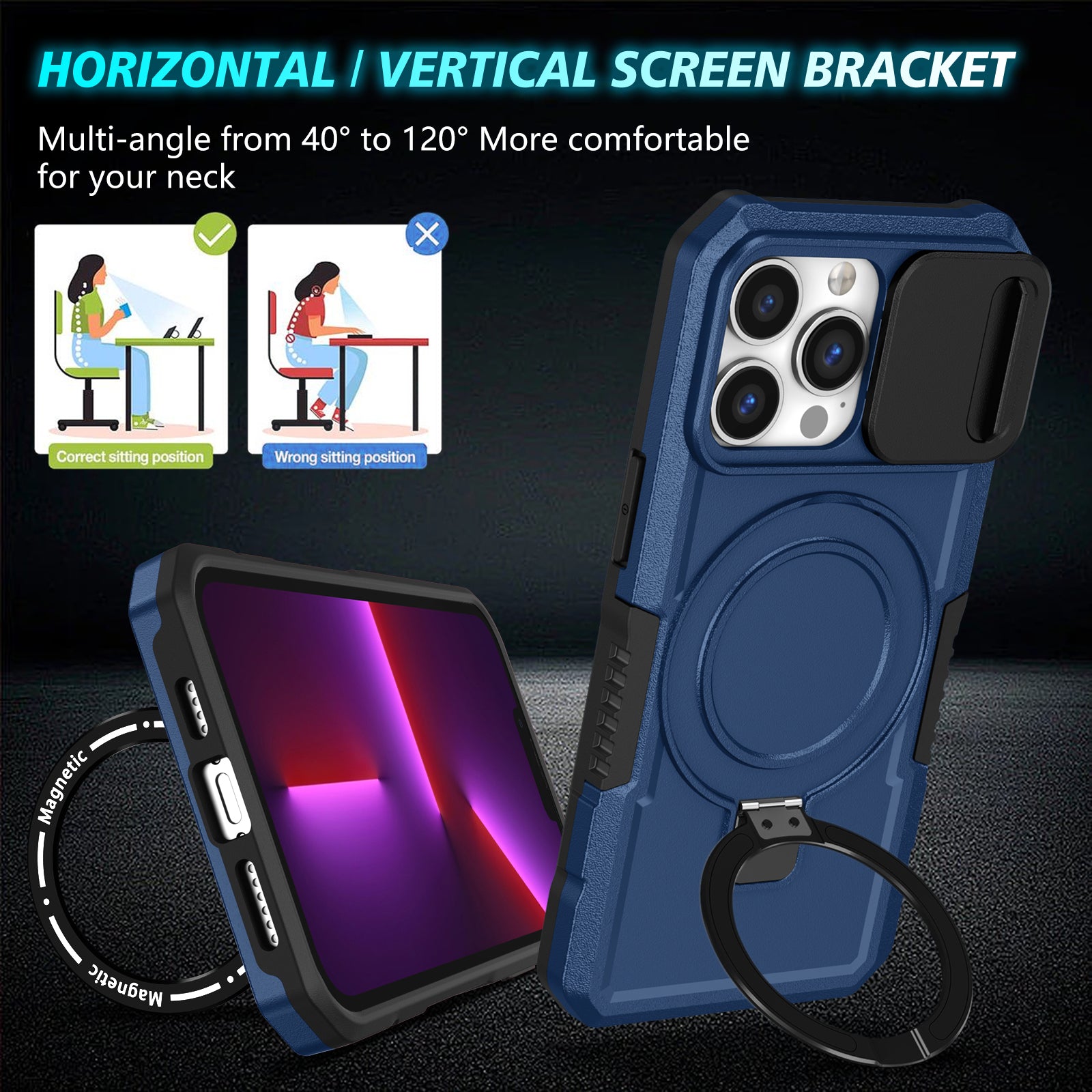 For iPhone 13 Pro Case with Lens Lid PC+TPU Phone Cover Compatible with MagSafe
