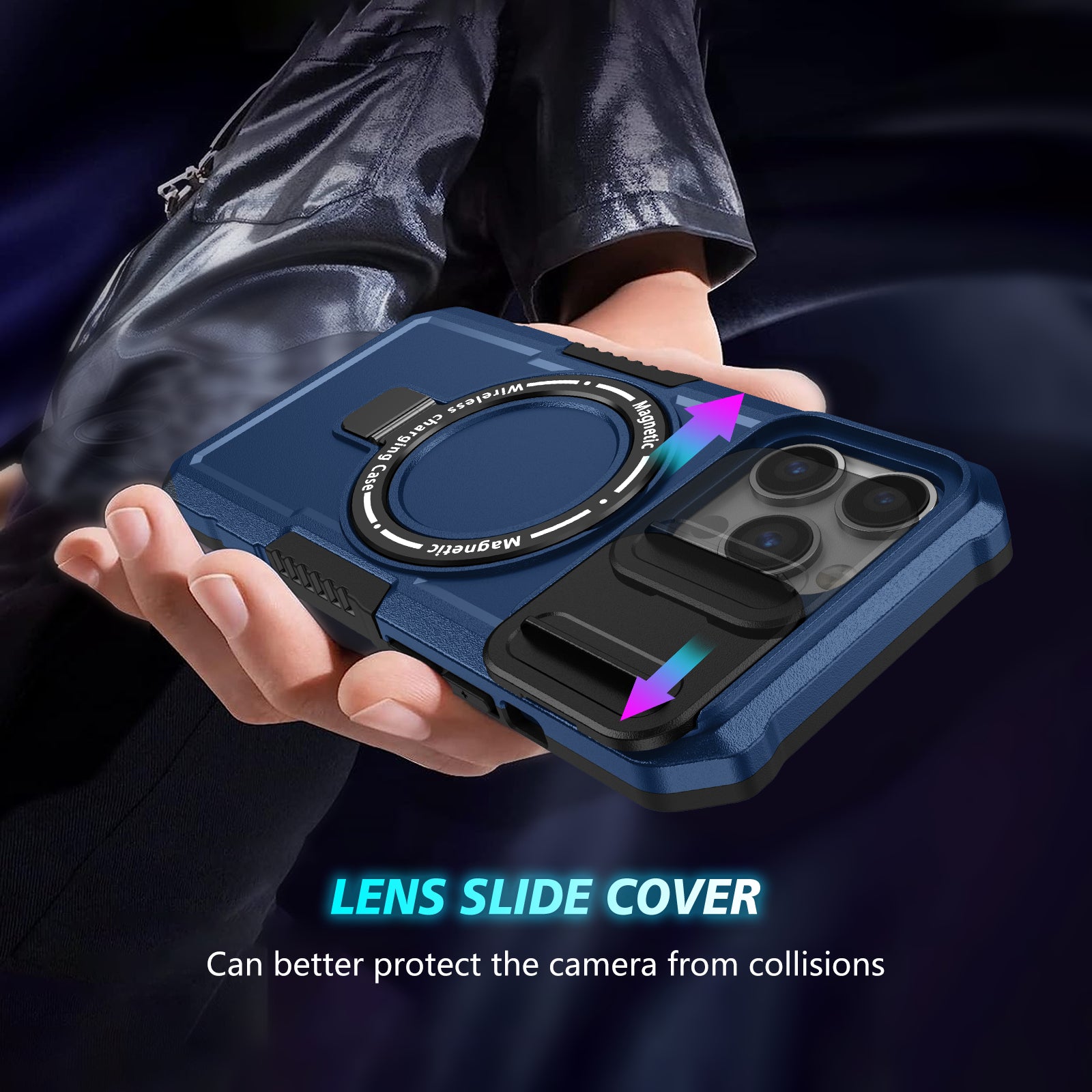 For iPhone 13 Pro Case with Lens Lid PC+TPU Phone Cover Compatible with MagSafe