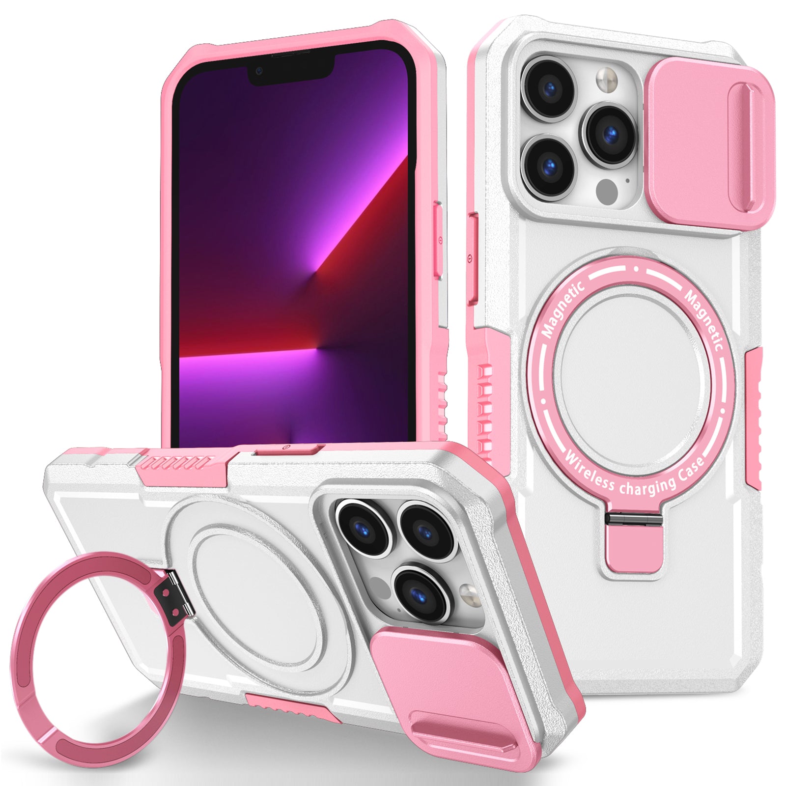 For iPhone 13 Pro Case with Lens Lid PC+TPU Phone Cover Compatible with MagSafe