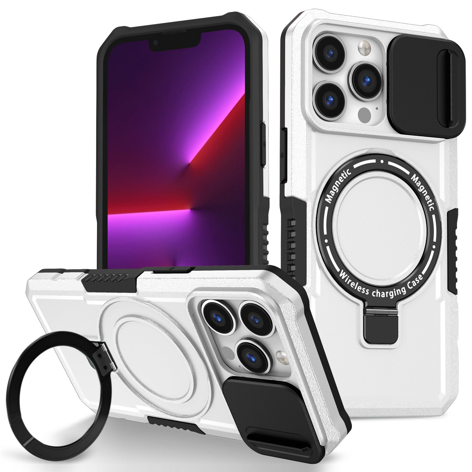 For iPhone 13 Pro Case with Lens Lid PC+TPU Phone Cover Compatible with MagSafe