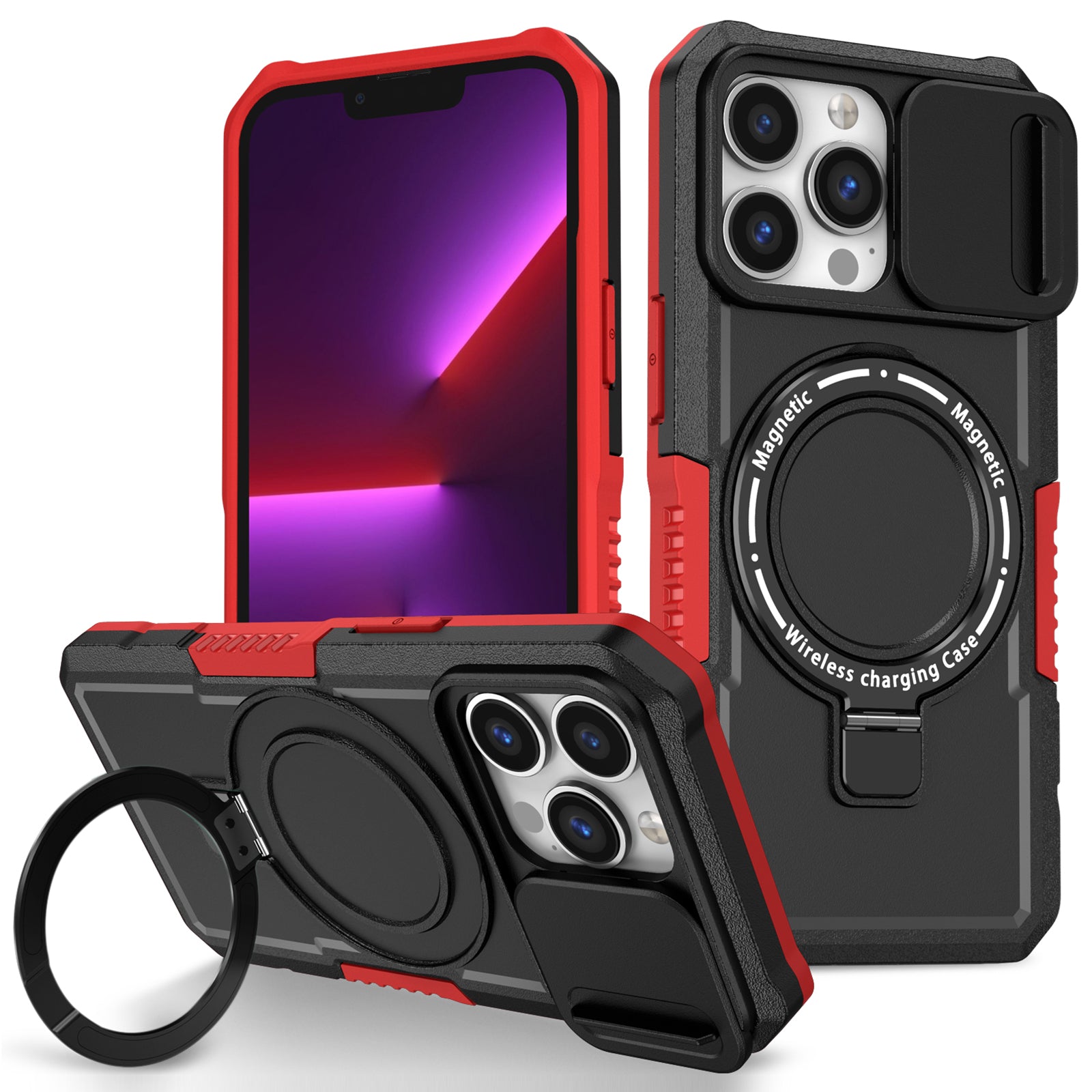 For iPhone 13 Pro Case with Lens Lid PC+TPU Phone Cover Compatible with MagSafe