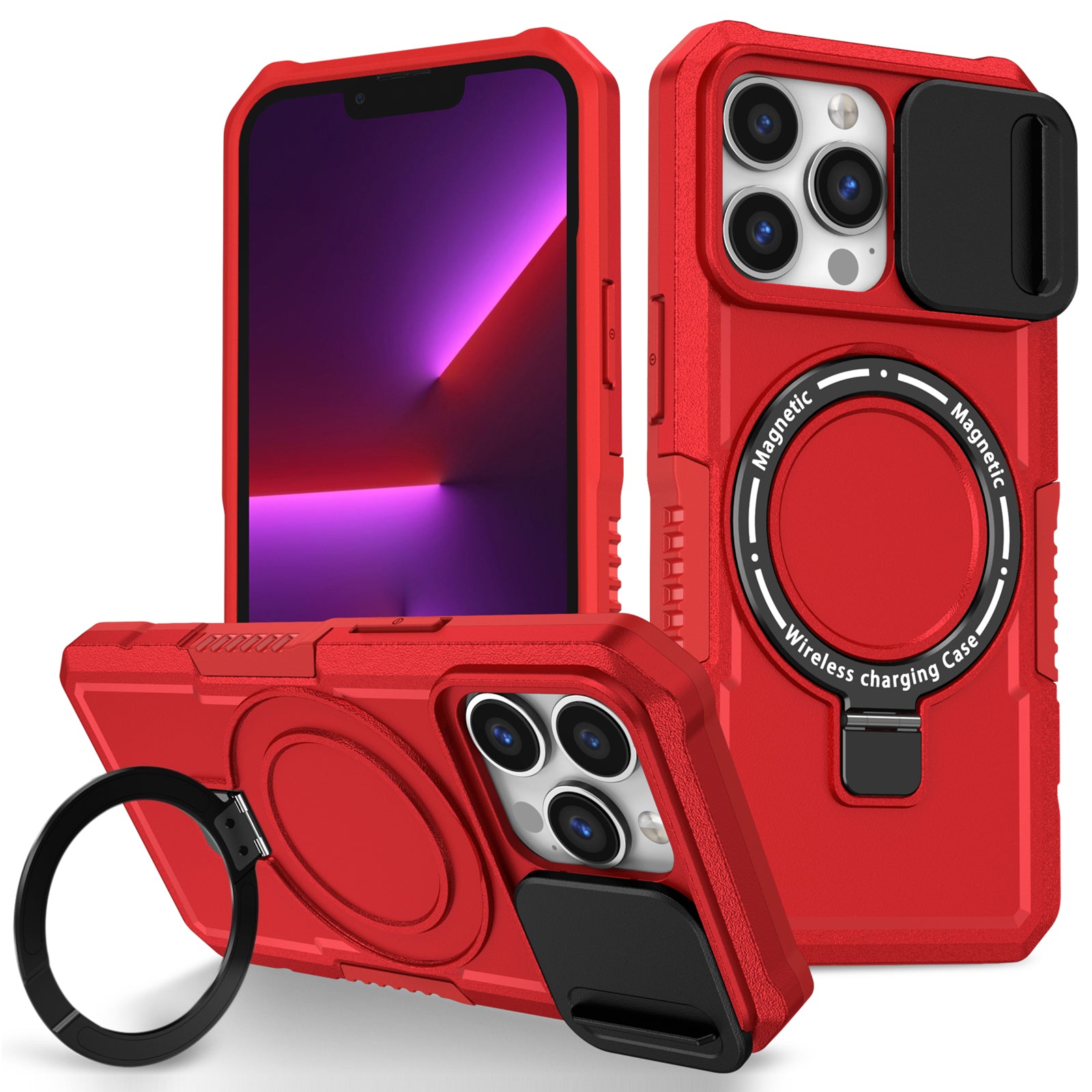 For iPhone 13 Pro Case with Lens Lid PC+TPU Phone Cover Compatible with MagSafe
