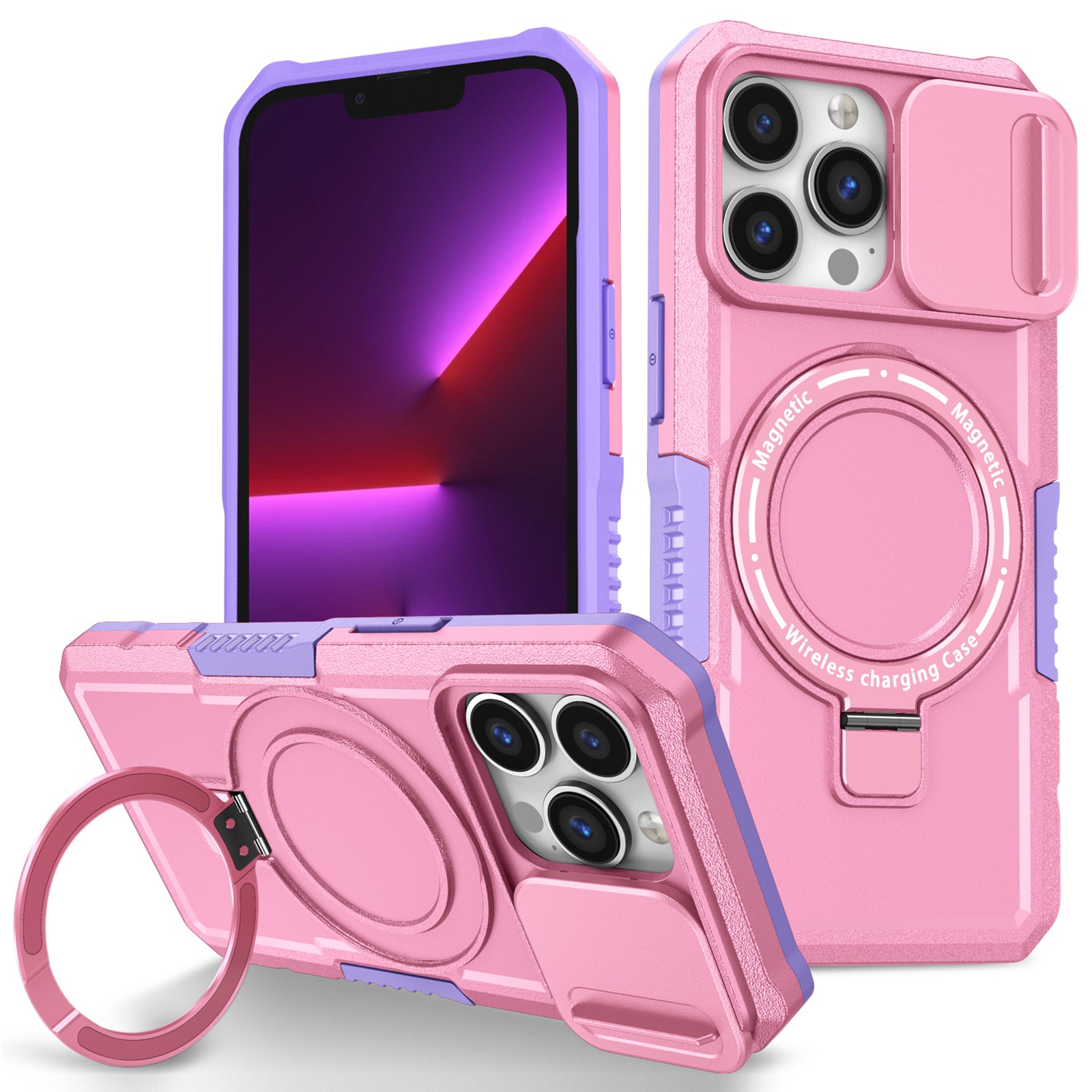 For iPhone 13 Pro Case with Lens Lid PC+TPU Phone Cover Compatible with MagSafe