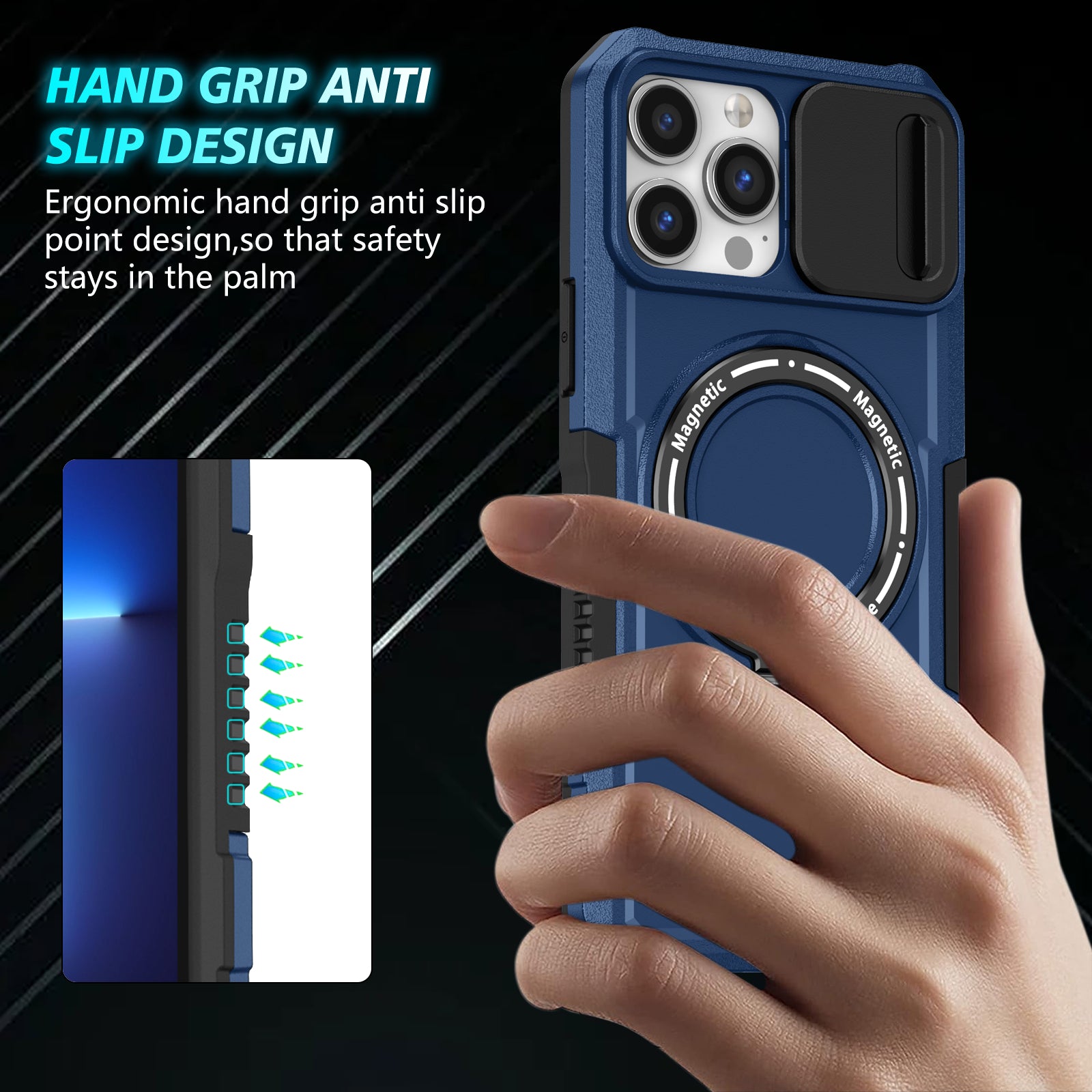 For iPhone 13 Pro Max 6.7 inch Magnetic Case with Sliding Camera Cover Kickstand Shockproof Phone Shell