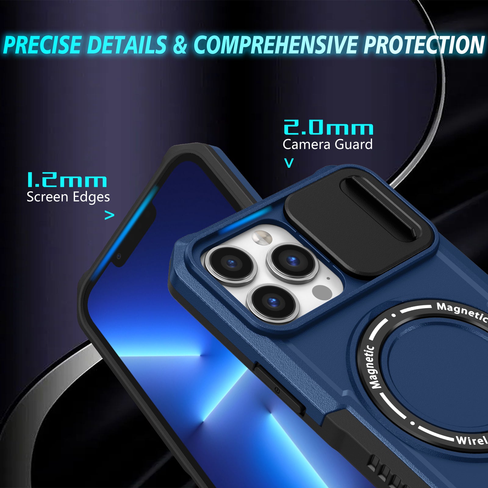 For iPhone 13 Pro Max 6.7 inch Magnetic Case with Sliding Camera Cover Kickstand Shockproof Phone Shell
