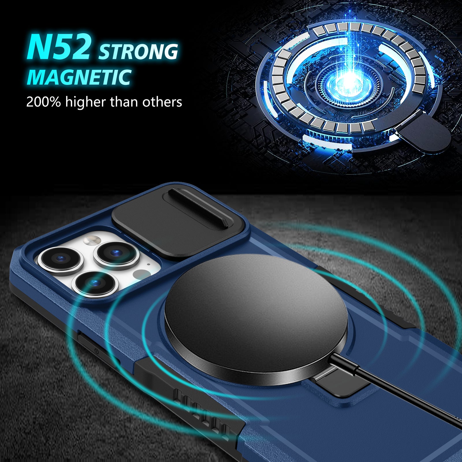 For iPhone 13 Pro Max 6.7 inch Magnetic Case with Sliding Camera Cover Kickstand Shockproof Phone Shell
