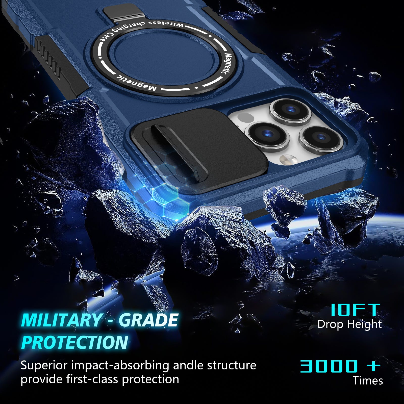 For iPhone 13 Pro Max 6.7 inch Magnetic Case with Sliding Camera Cover Kickstand Shockproof Phone Shell