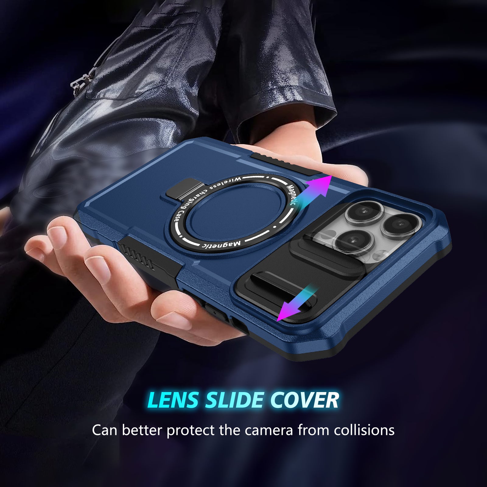 For iPhone 13 Pro Max 6.7 inch Magnetic Case with Sliding Camera Cover Kickstand Shockproof Phone Shell