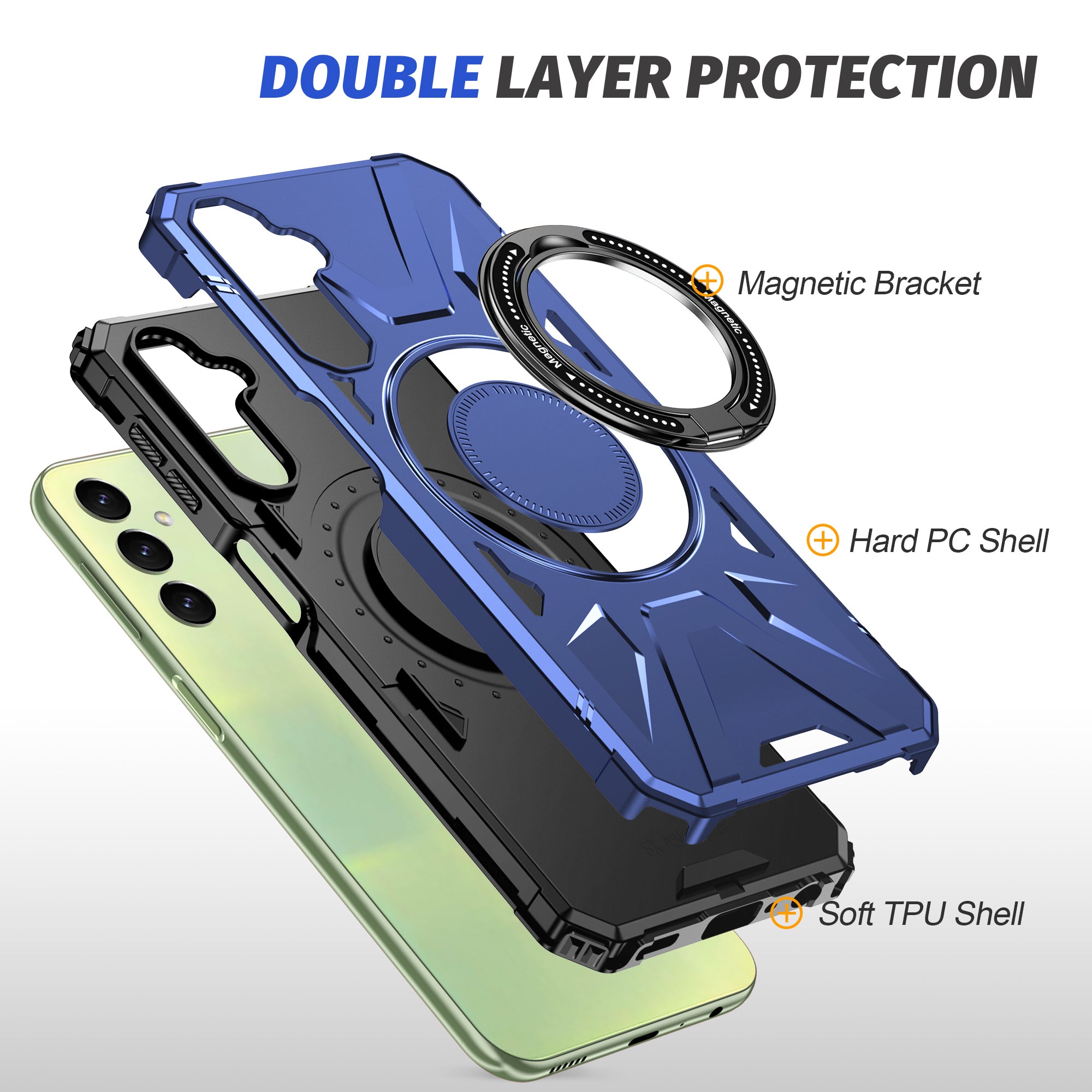 For Samsung Galaxy A55 5G Case Magnetic Ring Kickstand TPU+PC Phone Cover