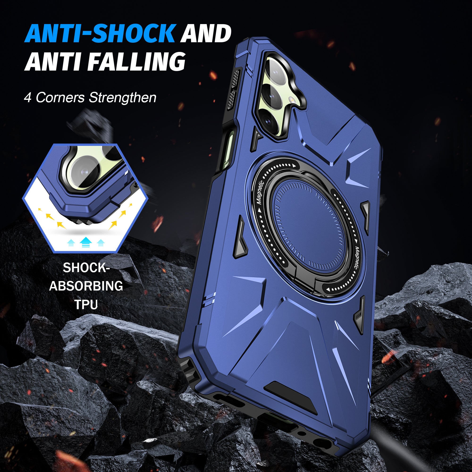 For Samsung Galaxy A55 5G Case Magnetic Ring Kickstand TPU+PC Phone Cover
