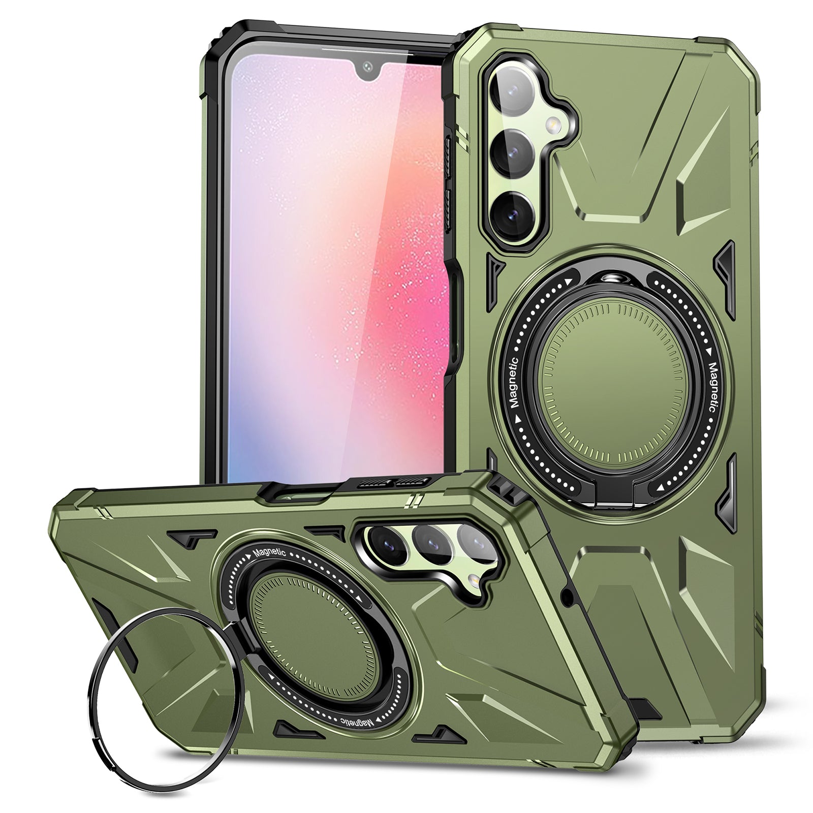 For Samsung Galaxy A55 5G Case Magnetic Ring Kickstand TPU+PC Phone Cover